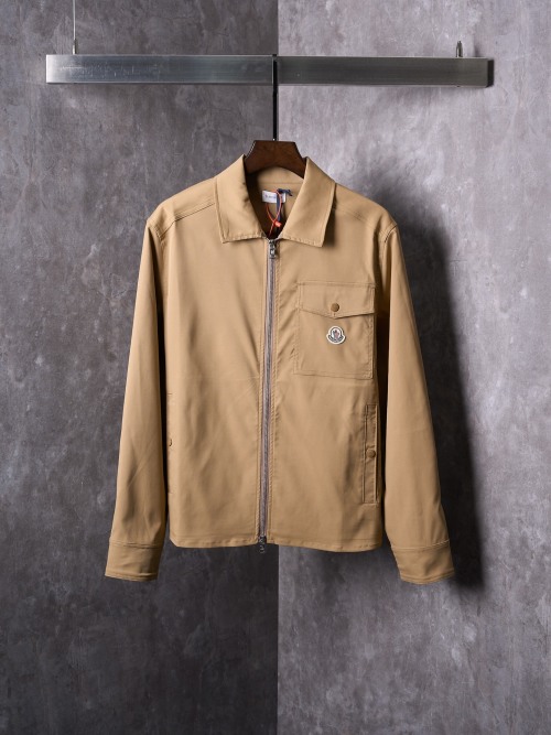 Moncler Men's Logo Zip Up Casual Jacket Cotton Blend Brown 1 Moncler Men's Logo Zip Up Casual Jacket Cotton Blend Brown