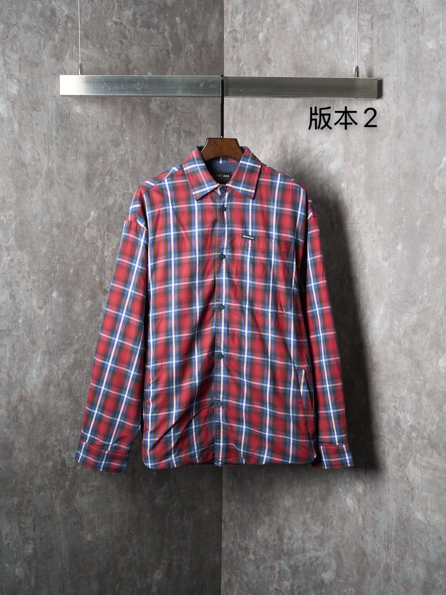P355 Colgado de artículo real】Balenciaga/Paris casa camisa de manga larga de franela a cuadros, reversible (versión 2) …