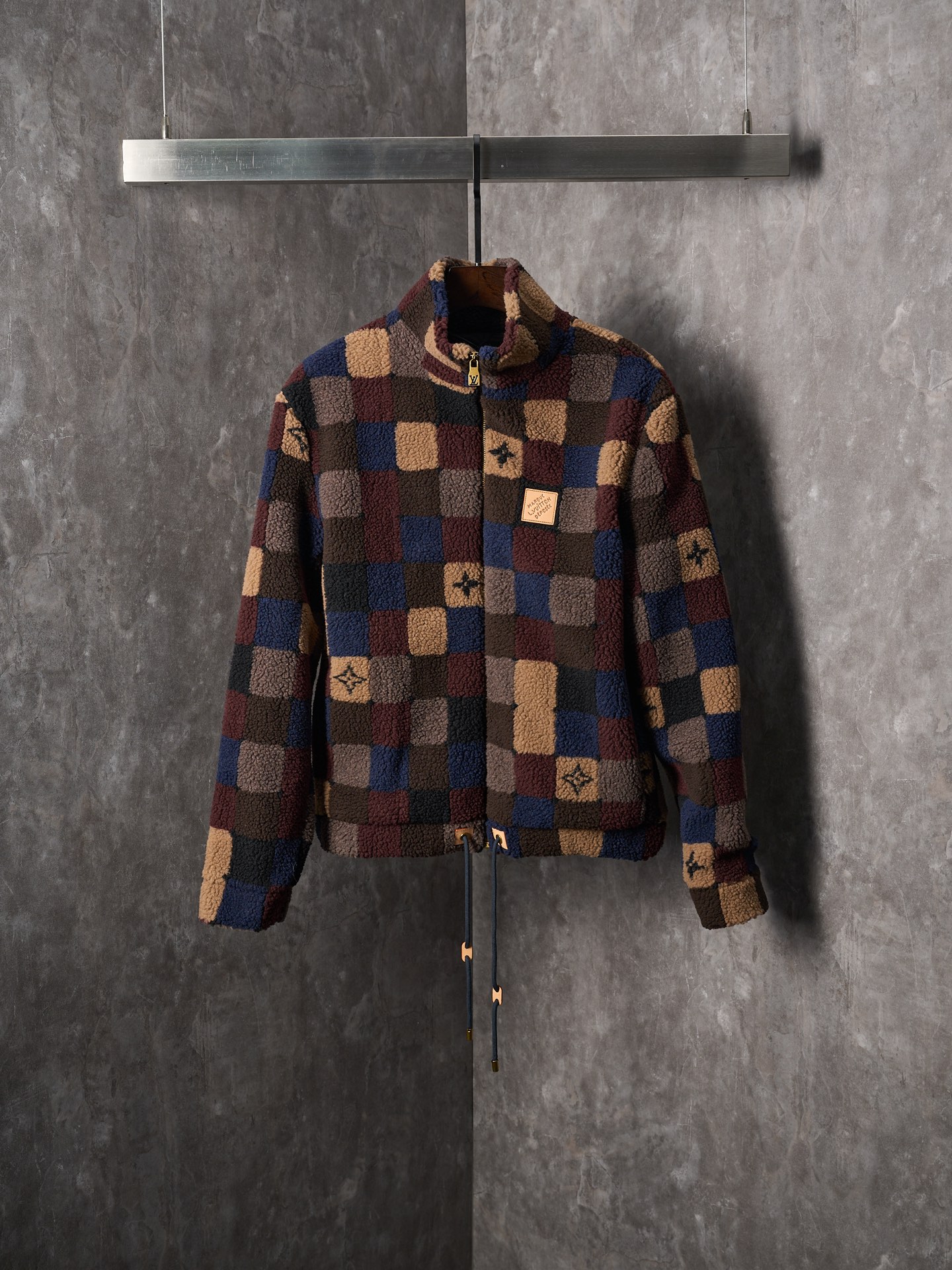 P320 Subasta colgante real] LV/Louis Vuitton DAMIER Chaqueta tipo túnica de gamuza Teddy con tablero de ajedrez [Listo …