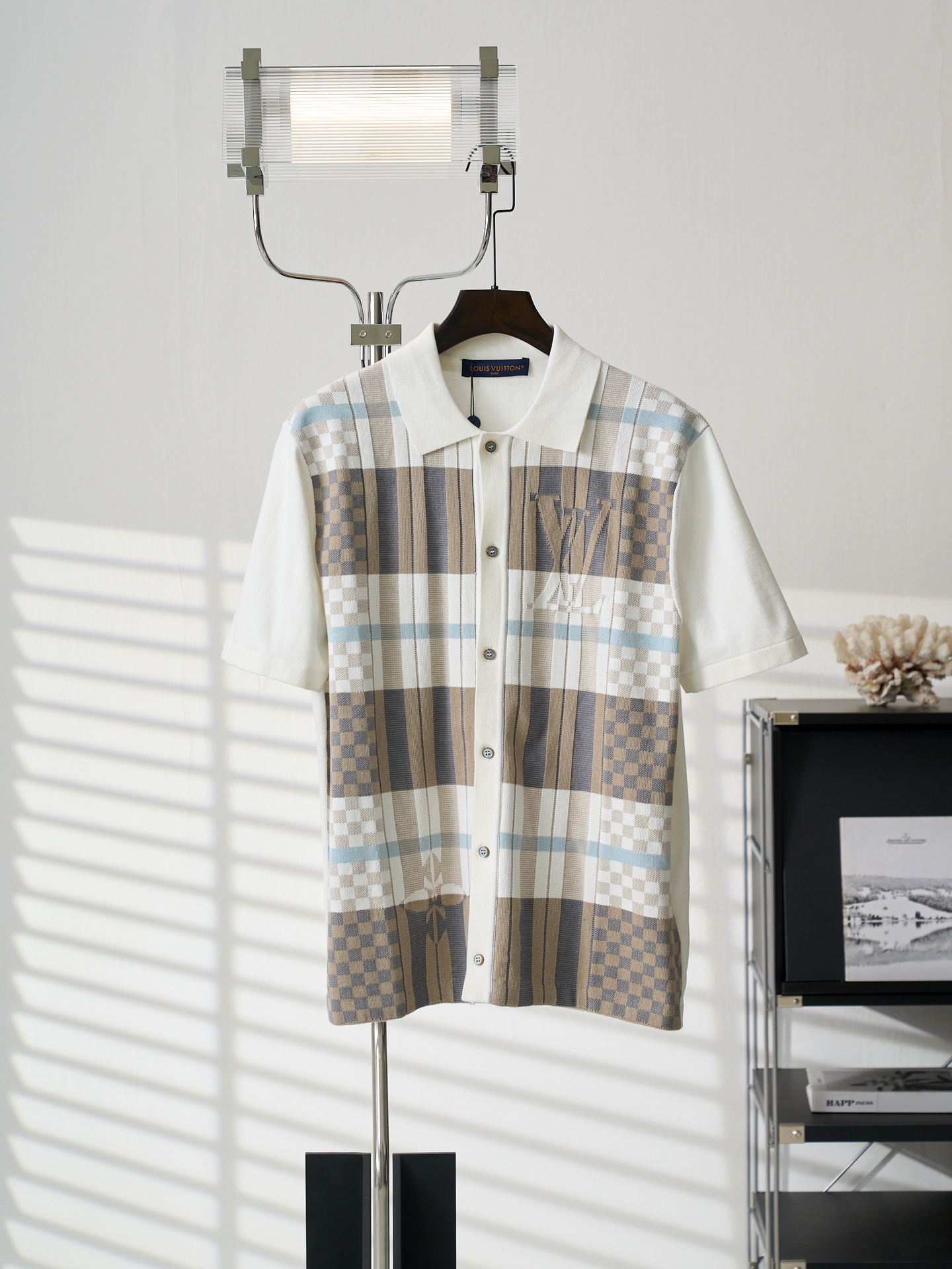 P225 [Subasta real] LV/Louis Vuitton Camisa de manga corta de punto jacquard a cuadros en contraste de colores [Listo s…