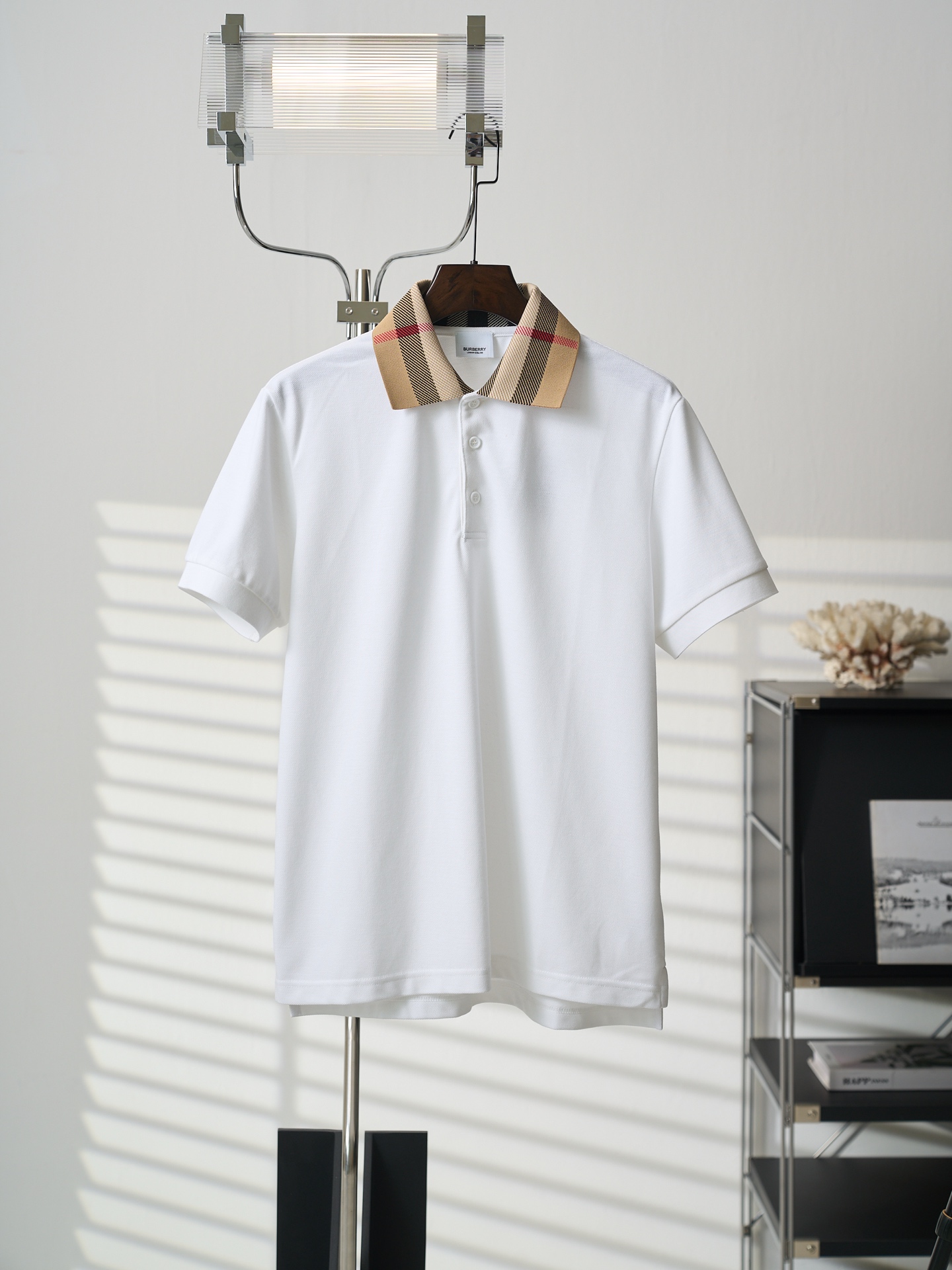@ 165 [subasta colgante real] Camisa POLO de manga corta de algodón con cuello jacquard a cuadros BURBERRY/Burberry [st…