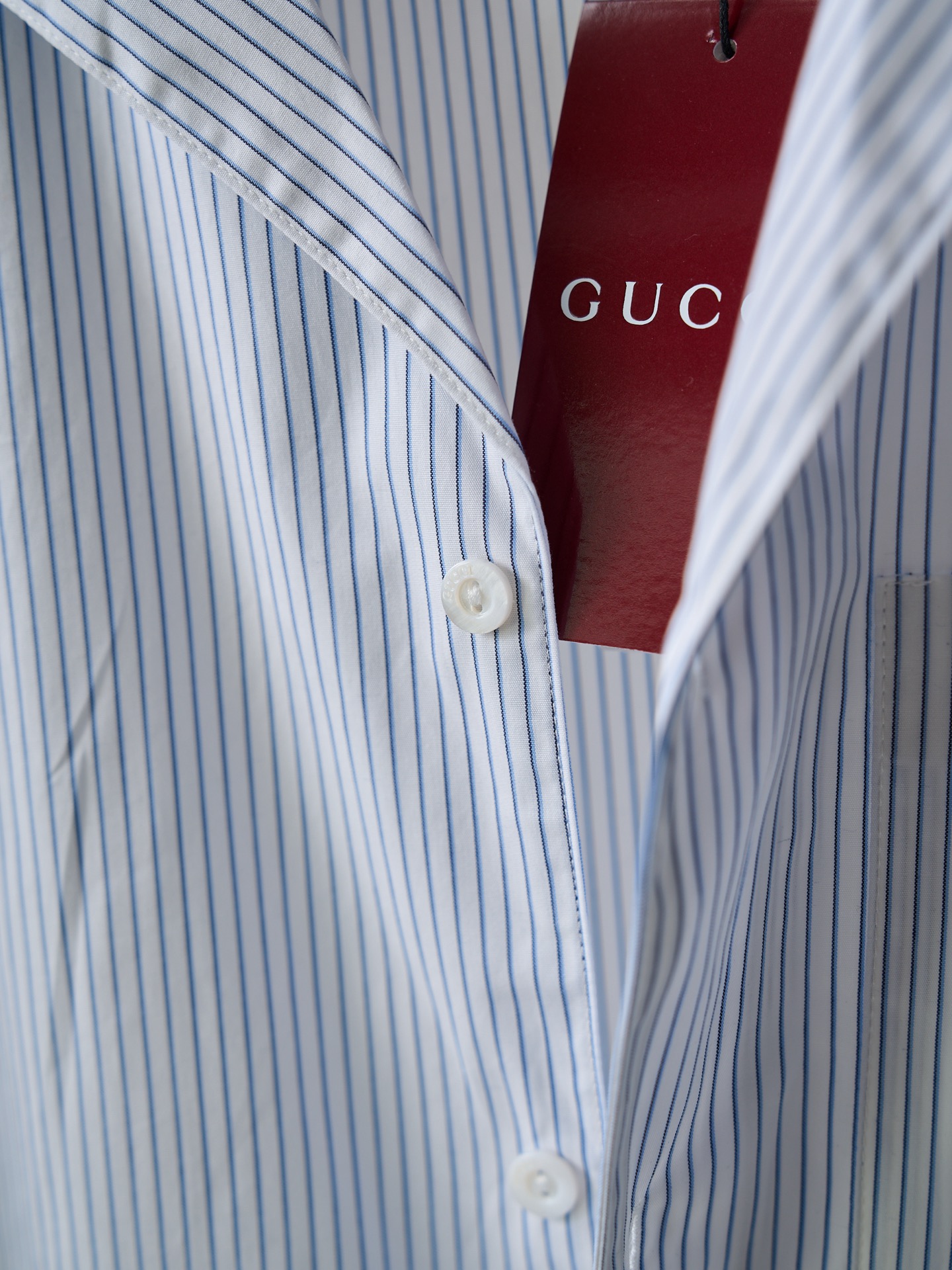 Gucci 1921皇冠印花竖条纹府绸短袖保龄球衬衫