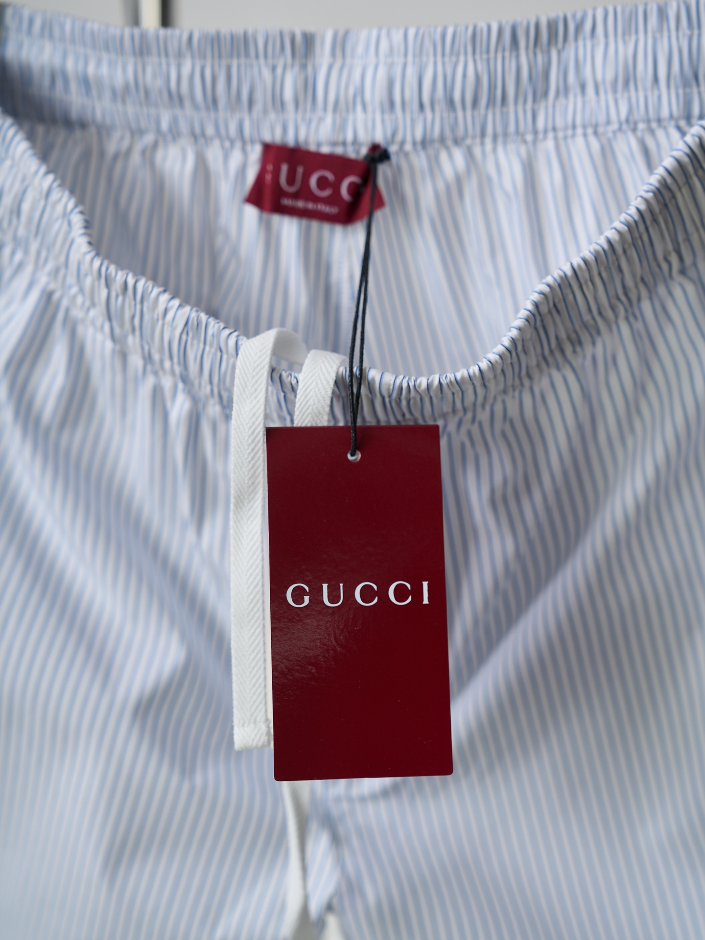 Gucci 1921皇冠印花竖条纹府绸短裤