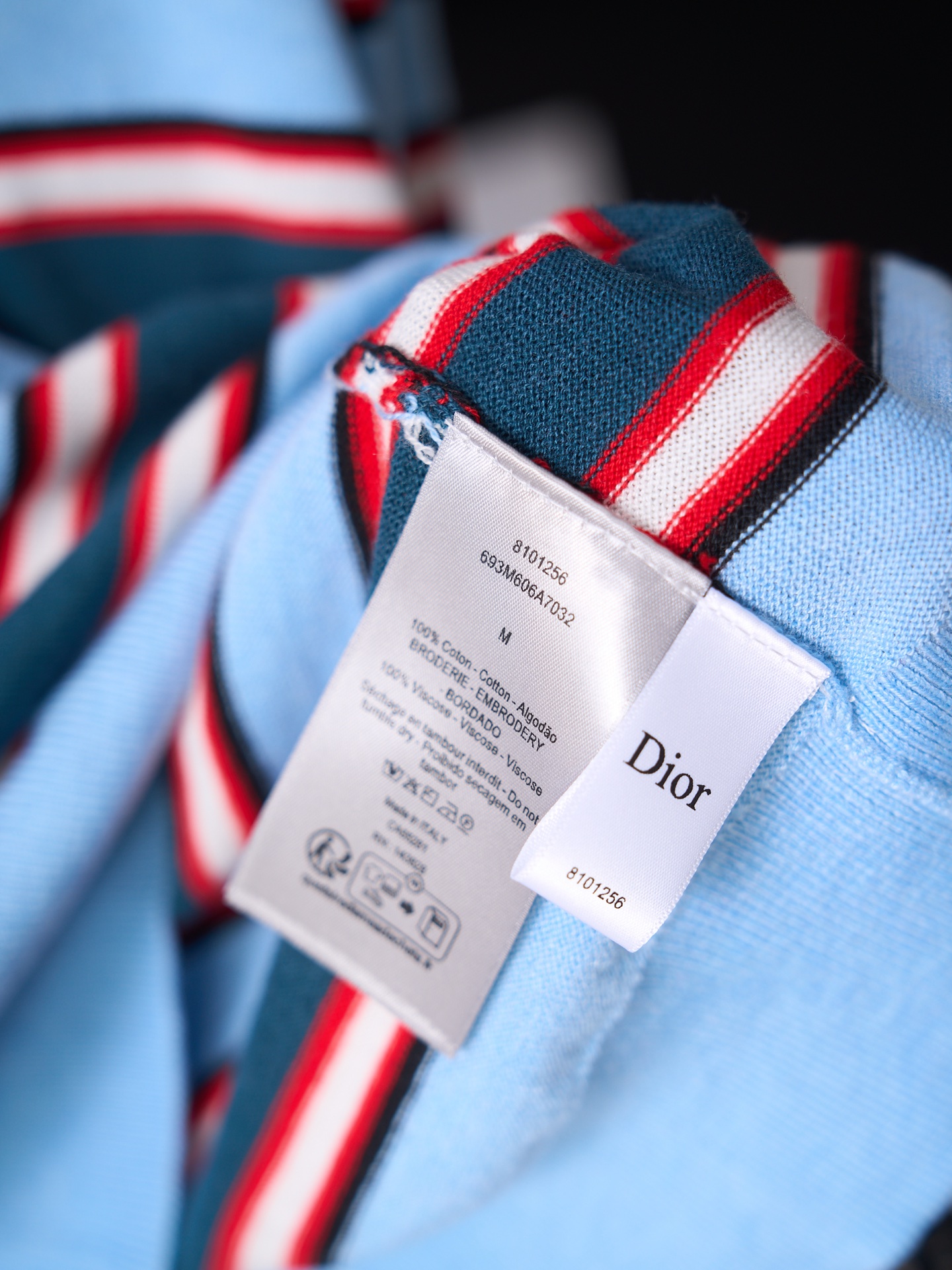 Dior 字母刺绣拼色条纹针织圆领长袖