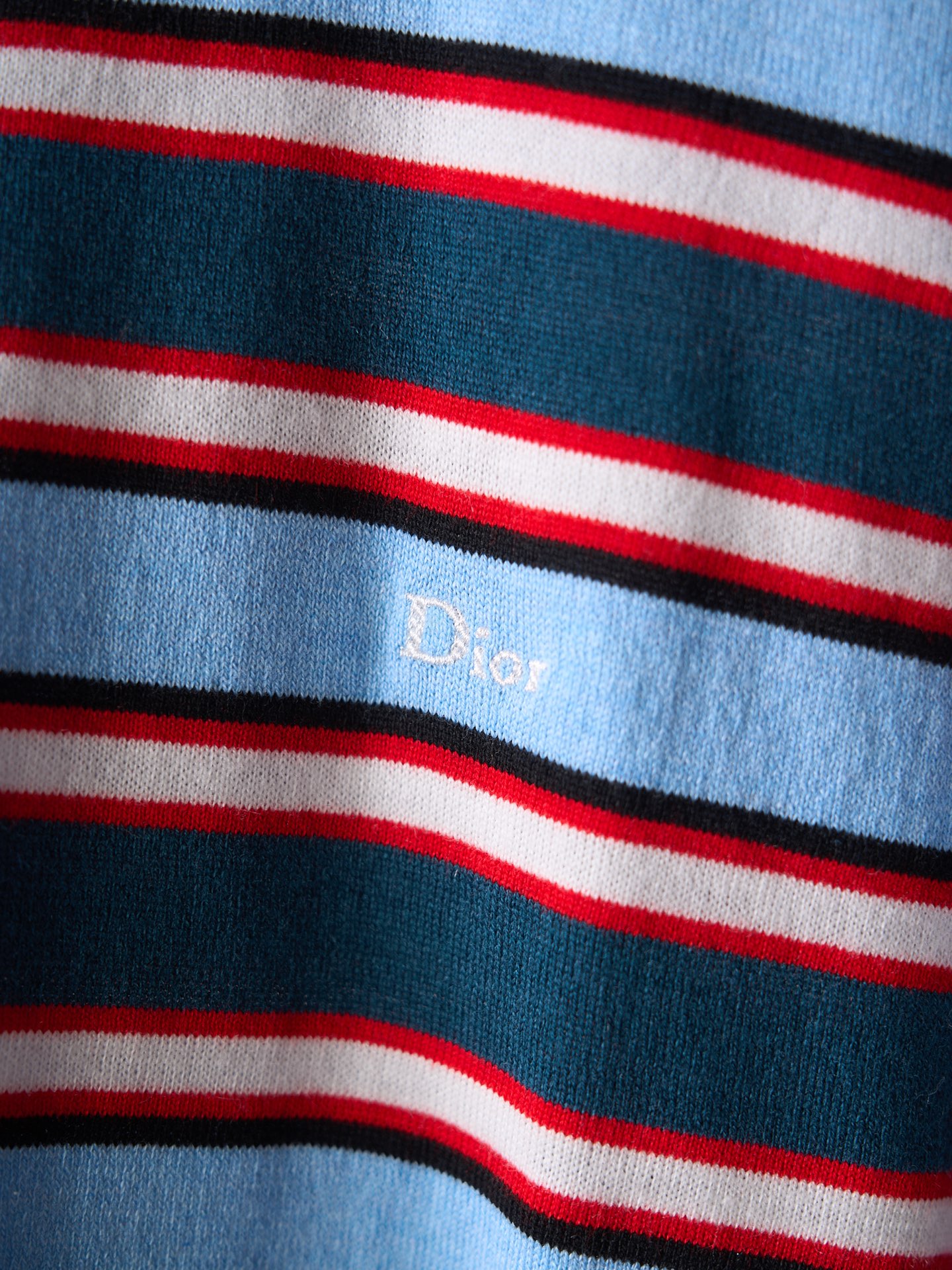 Dior 字母刺绣拼色条纹针织圆领长袖