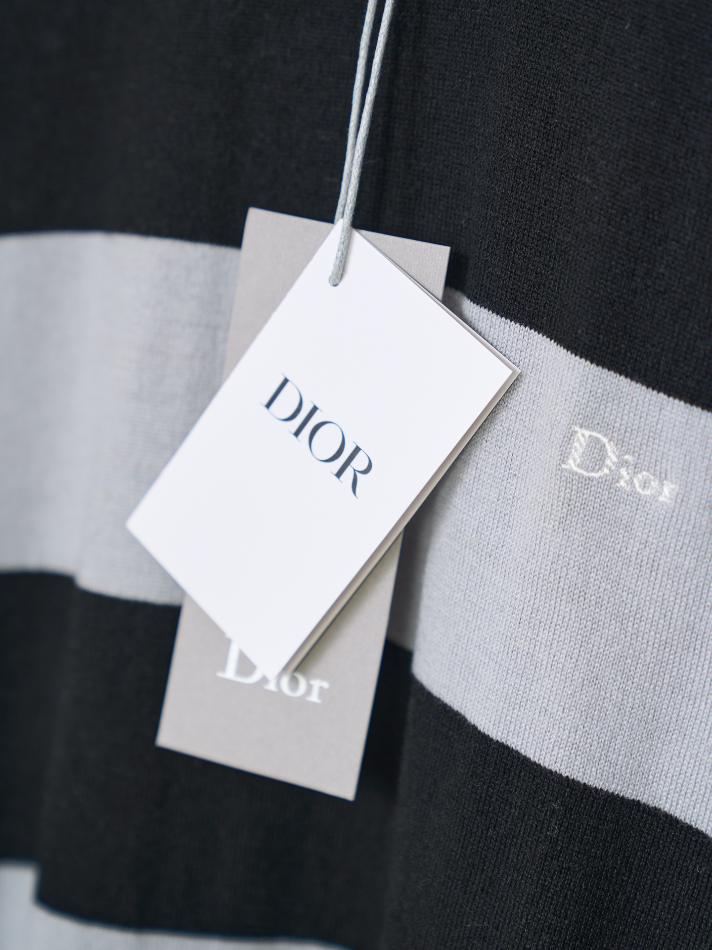 Dior 字母刺绣拼色条纹针织圆领短袖T恤