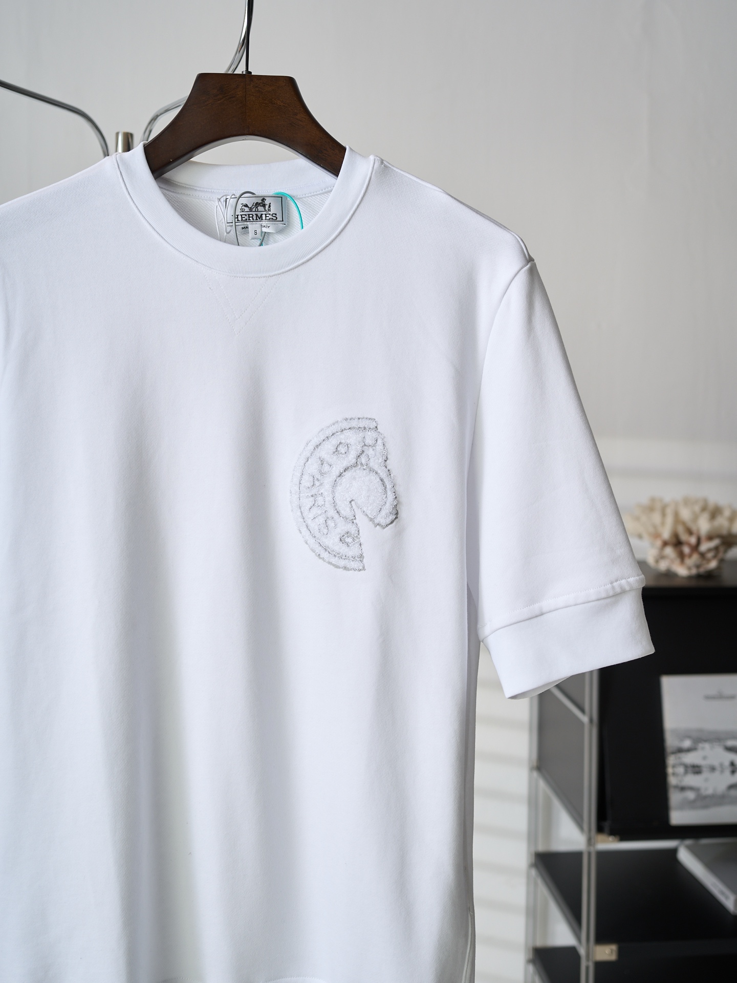 Hermès 毛巾绣贴片刺绣C.D.S圆领短袖T恤