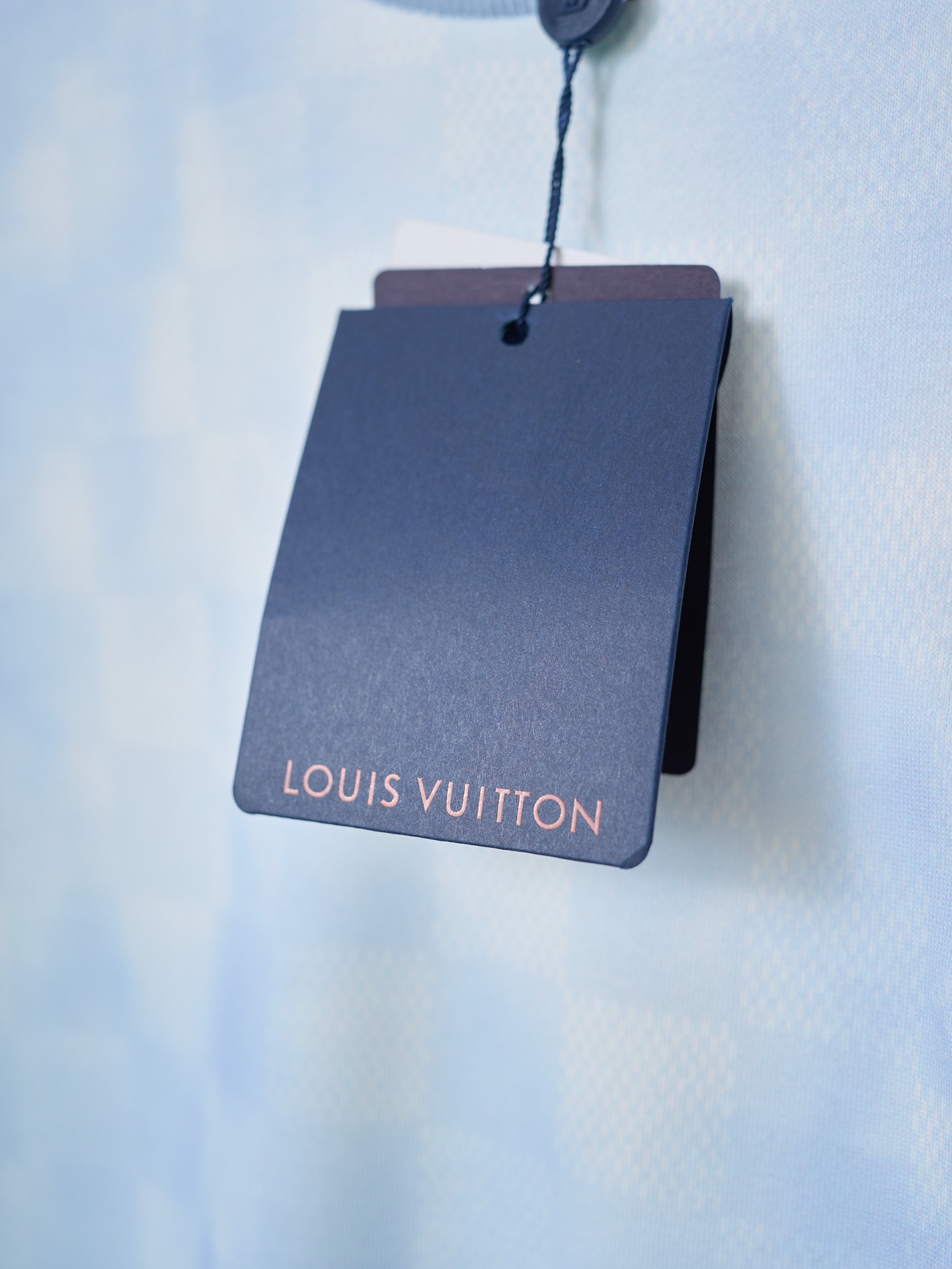 Louis Vuitton 天蓝色扎染Logo刺绣棋盘格提花圆领卫衣