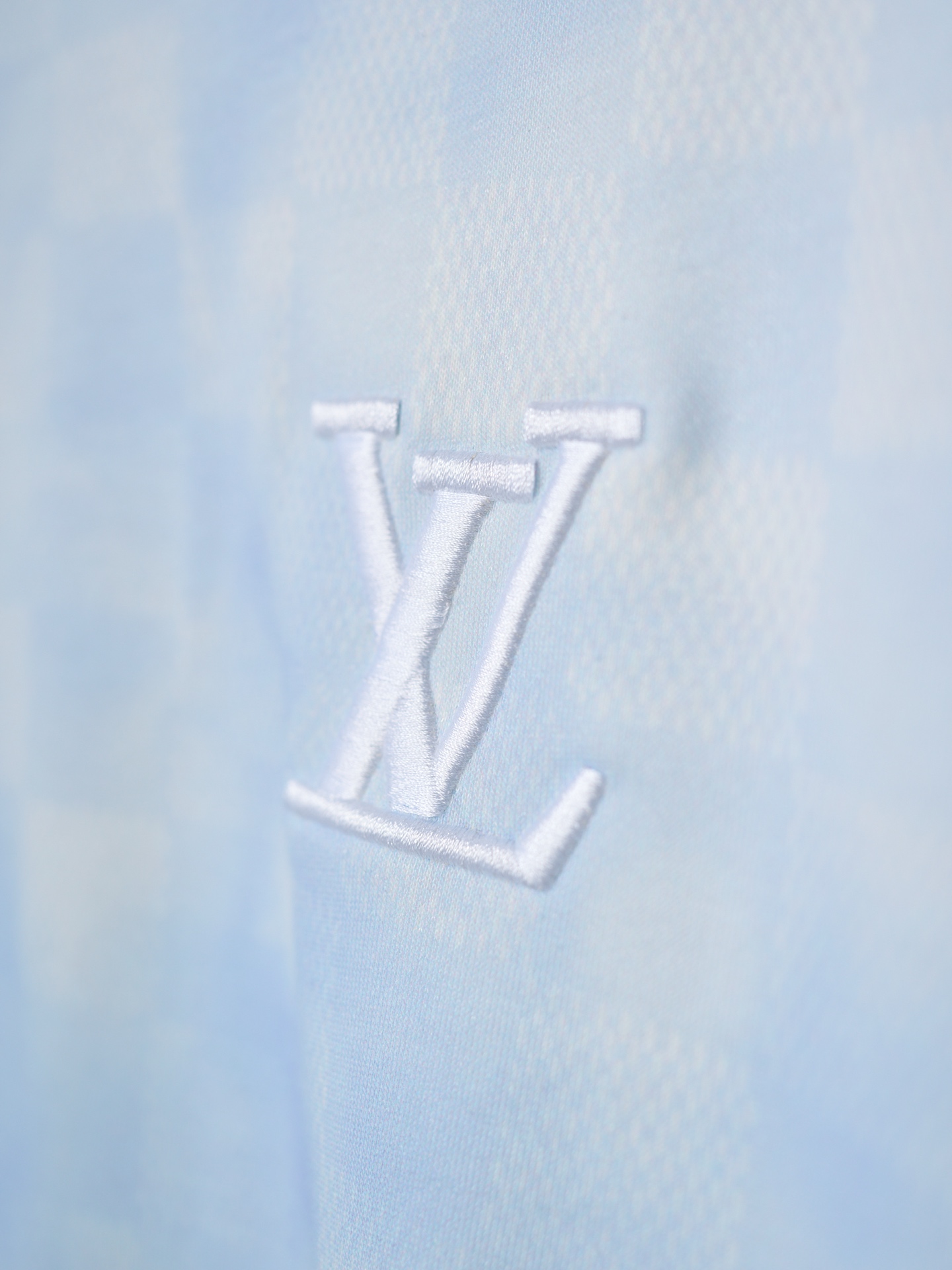 Louis Vuitton 天蓝色扎染Logo刺绣棋盘格提花圆领卫衣