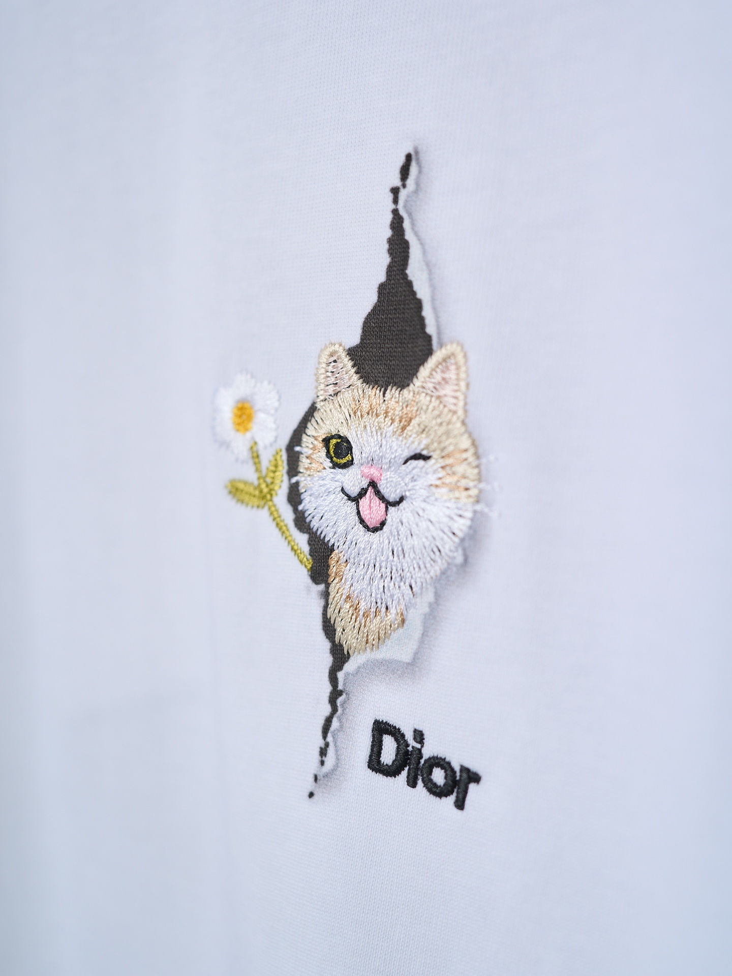 Dior 印花刺绣小猫标识圆领短袖T恤