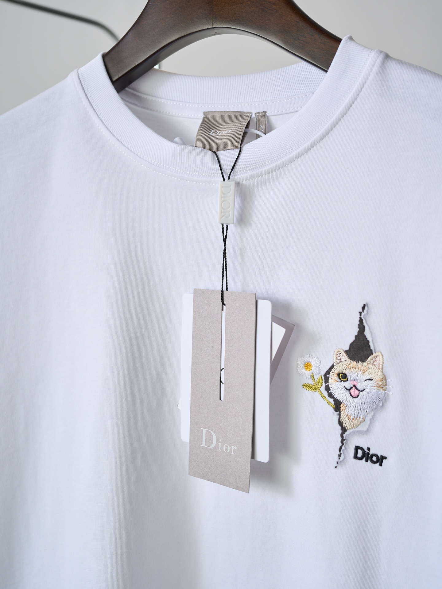 Dior 印花刺绣小猫标识圆领短袖T恤