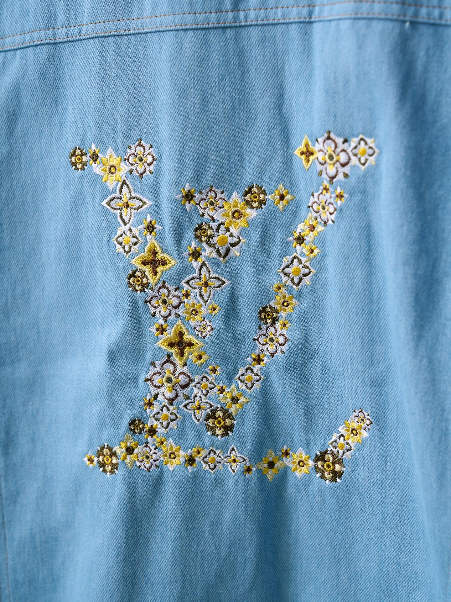 Louis Vuitton 花卉刺绣标识拉链翻领牛仔外套