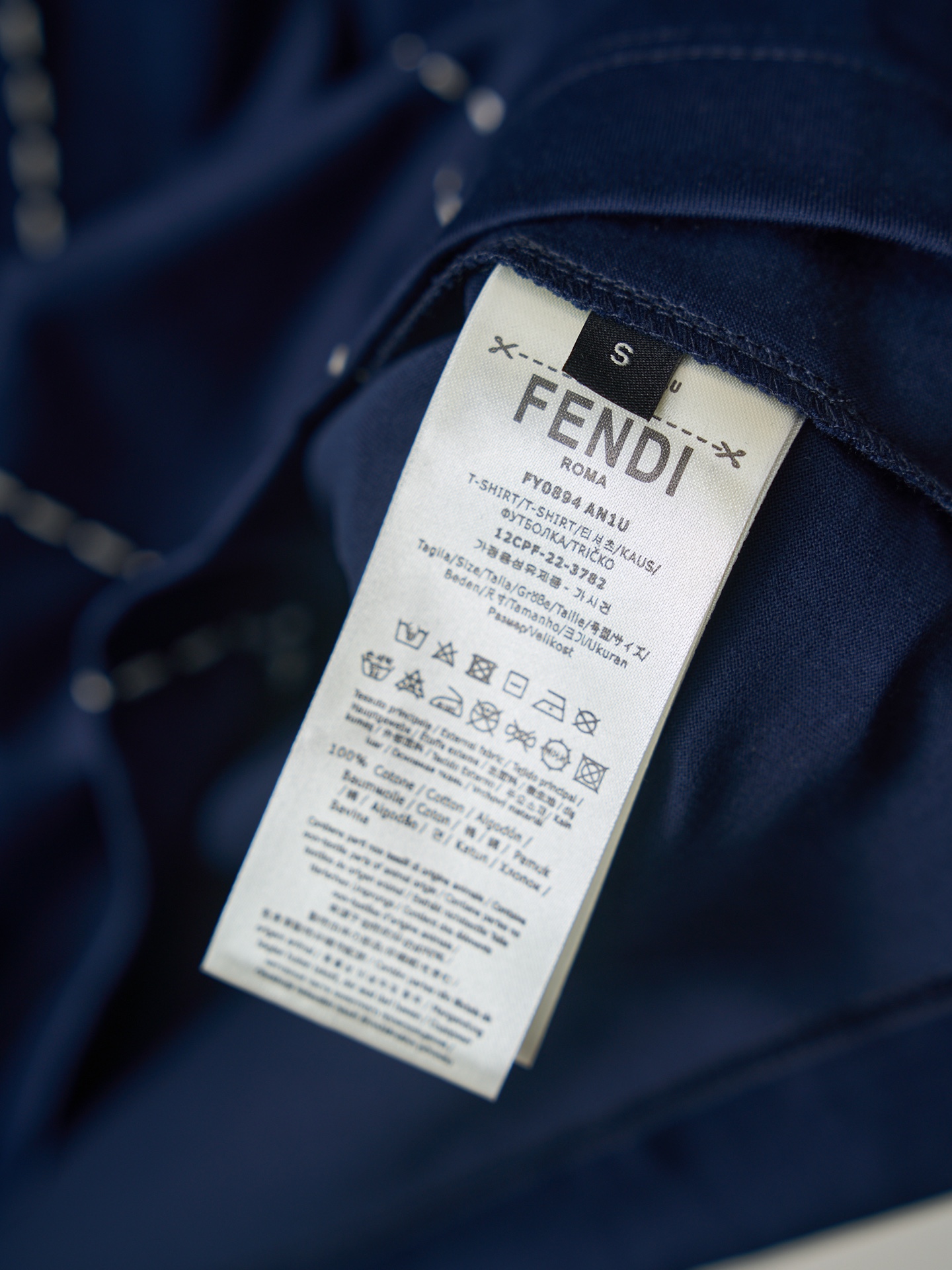Fendi 拼色FF线条刺绣棉质圆领短袖T恤