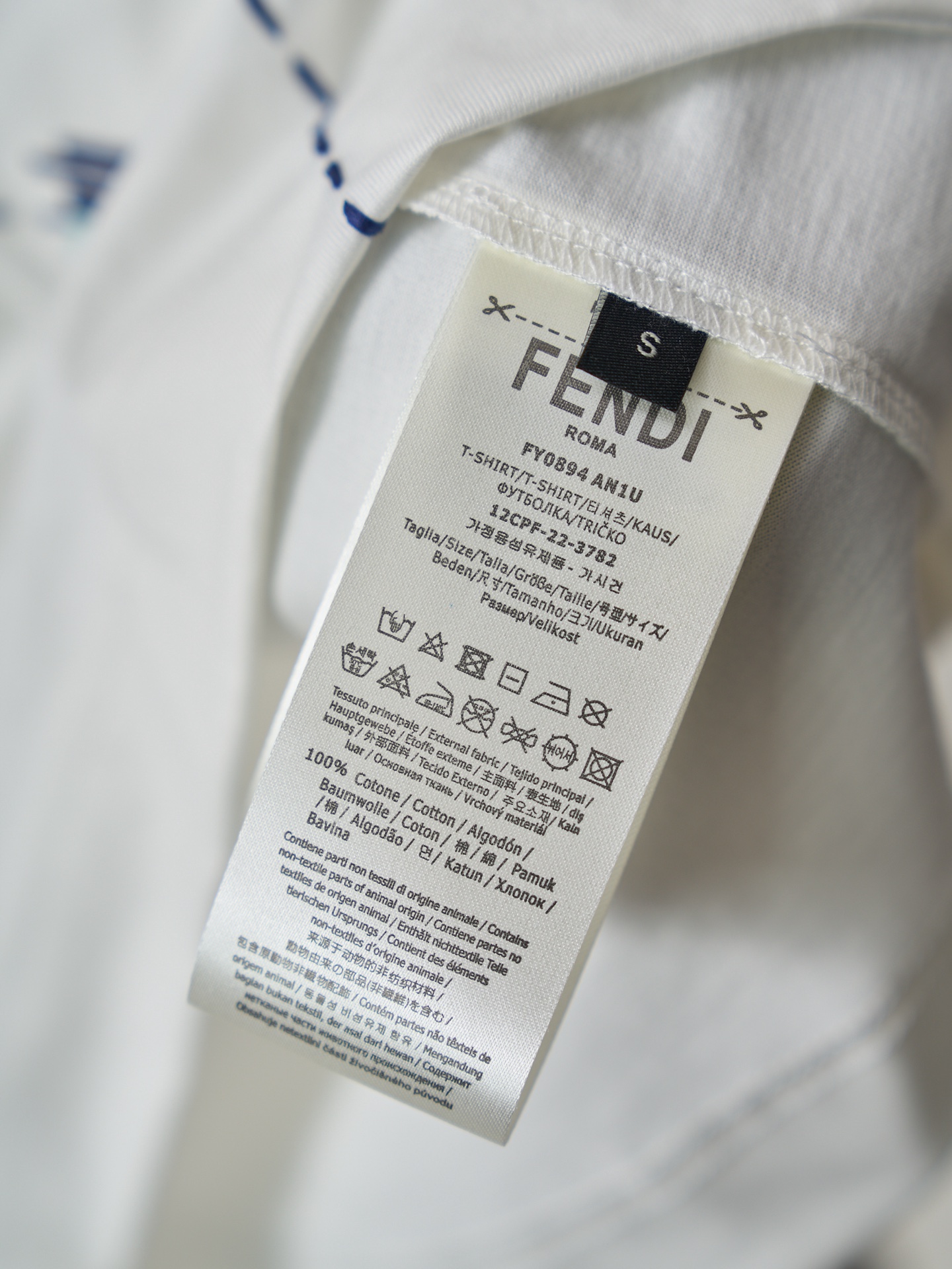 Fendi 拼色FF线条刺绣棉质圆领短袖T恤