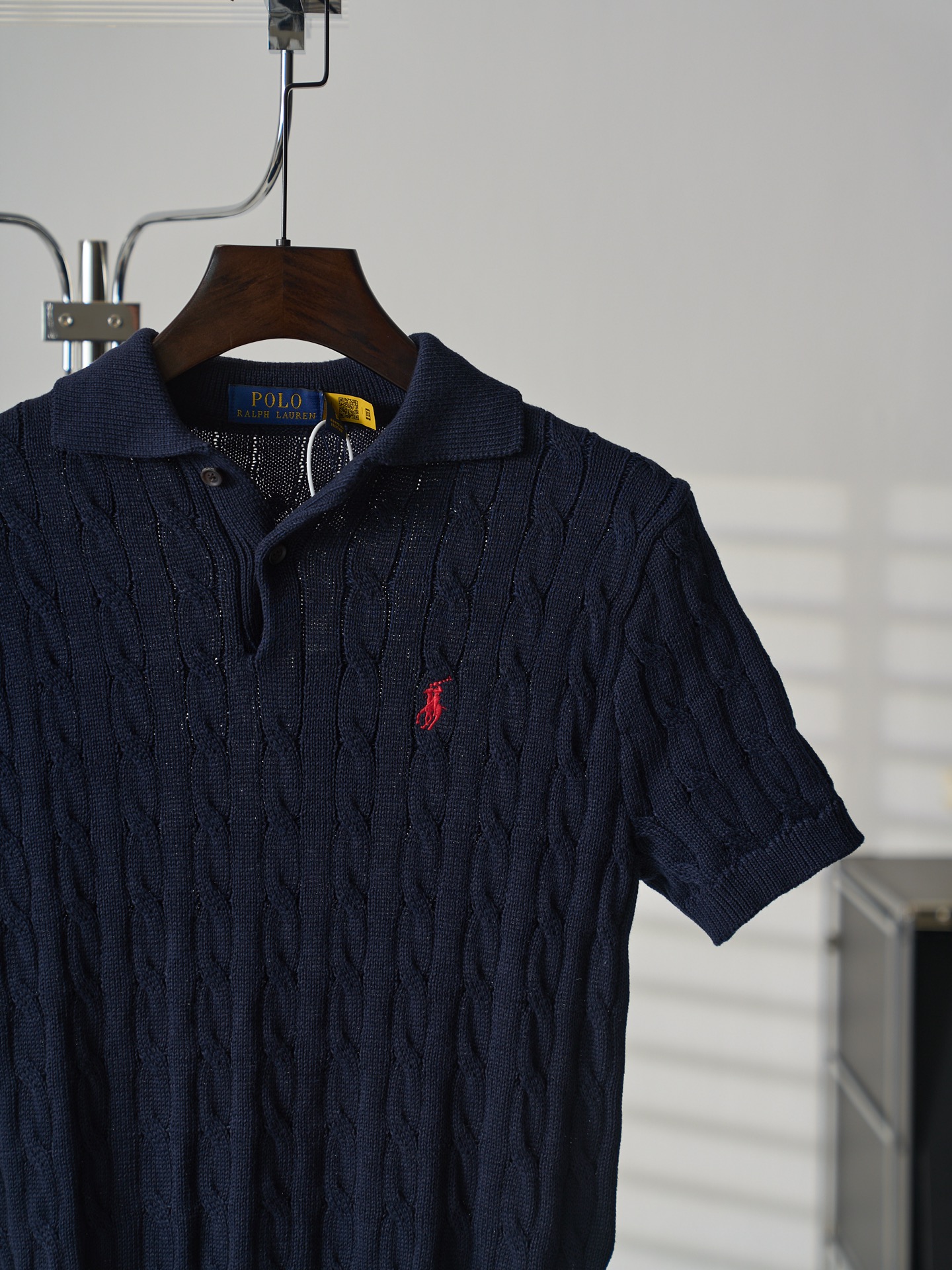 Ralph Lauren Lauren/拉夫劳伦 绞花编结Polo领短袖针织衫女款