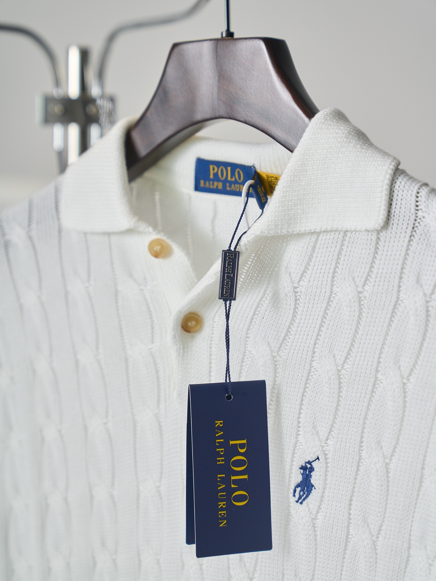 Ralph Lauren Lauren/拉夫劳伦 绞花编结Polo领短袖针织衫女款