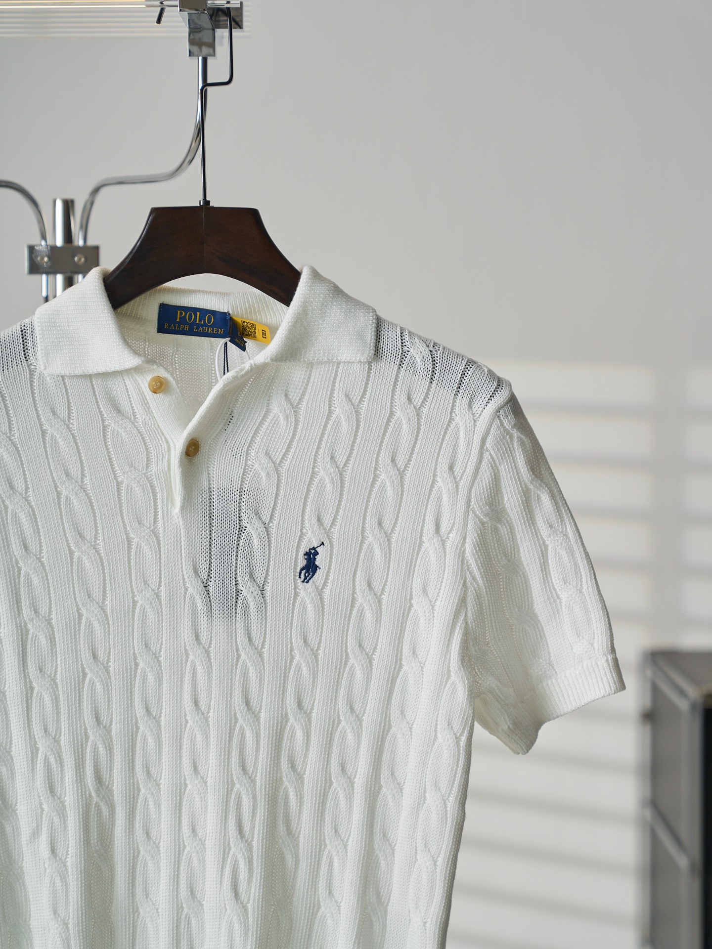 Ralph Lauren Lauren/拉夫劳伦 绞花编结Polo领短袖针织衫女款