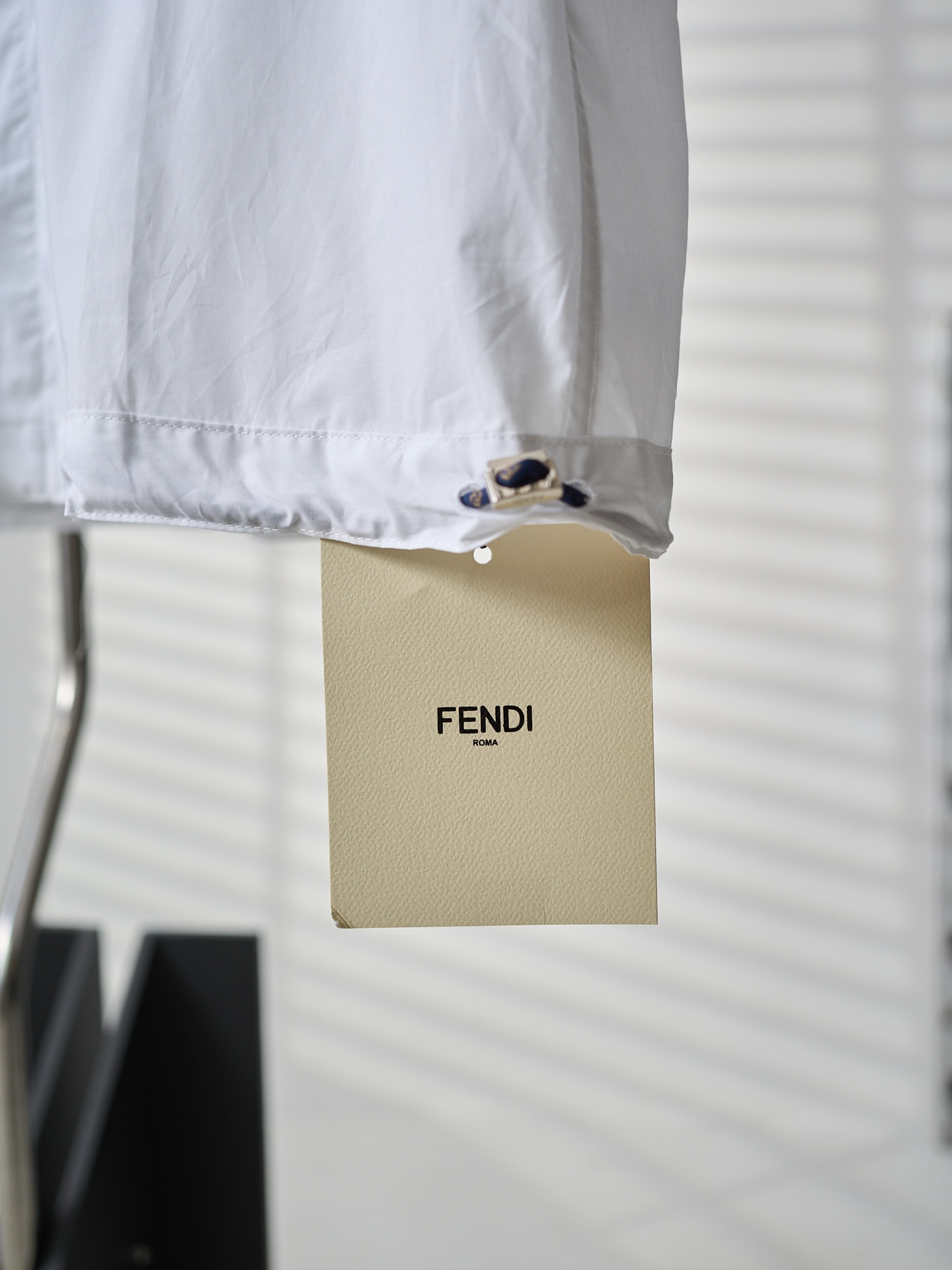 Fendi 翻领胸袋抽绳下摆府绸短袖衬衫