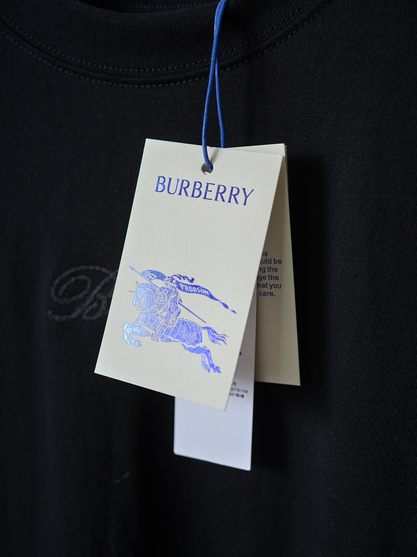 Burberry 格纹草书风格徽标棉质圆领短袖T恤衫