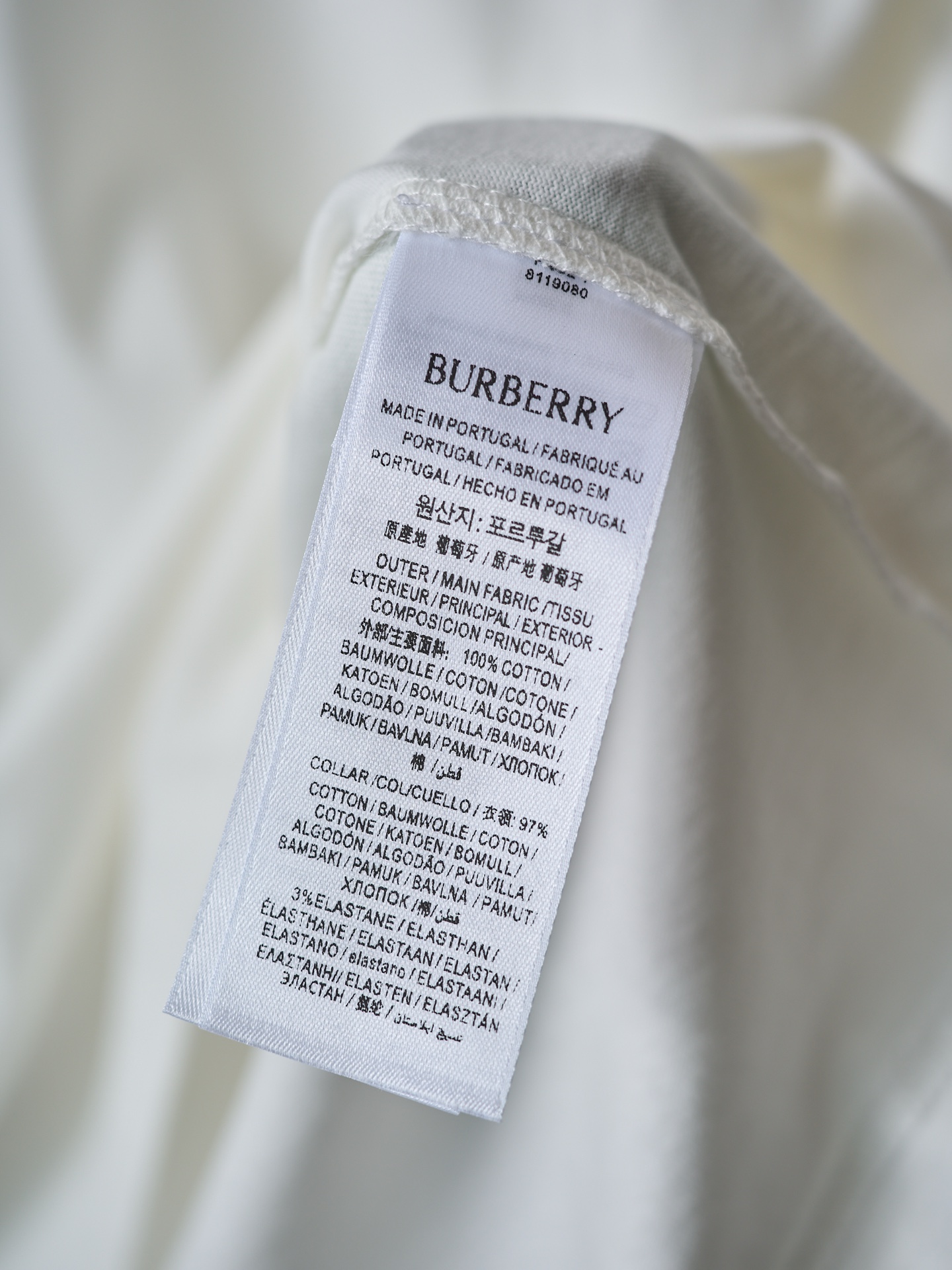 Burberry 格纹草书风格徽标棉质圆领短袖T恤衫