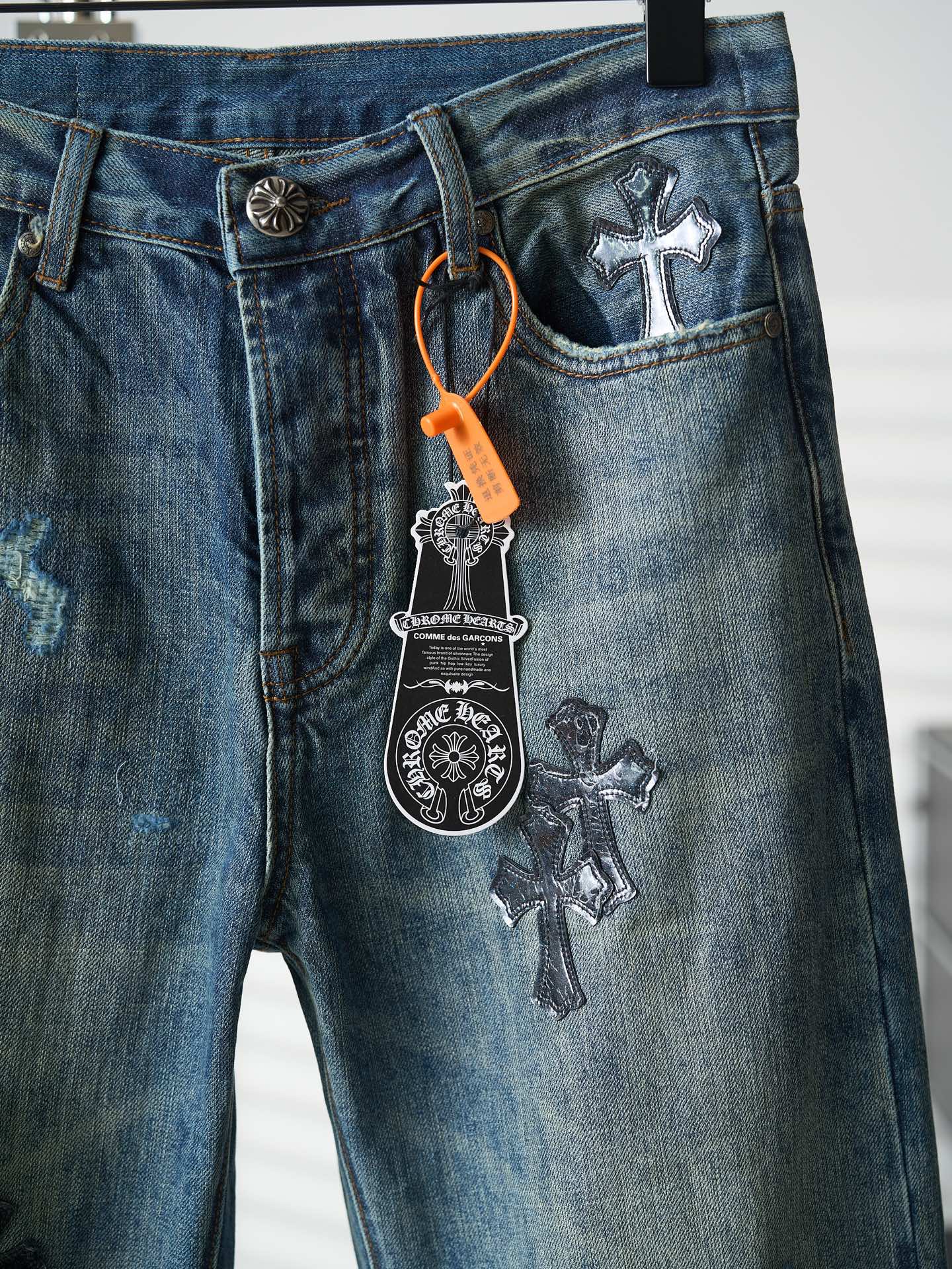 Chrome Hearts Hearts/克罗心 十字徽标做旧牛仔裤