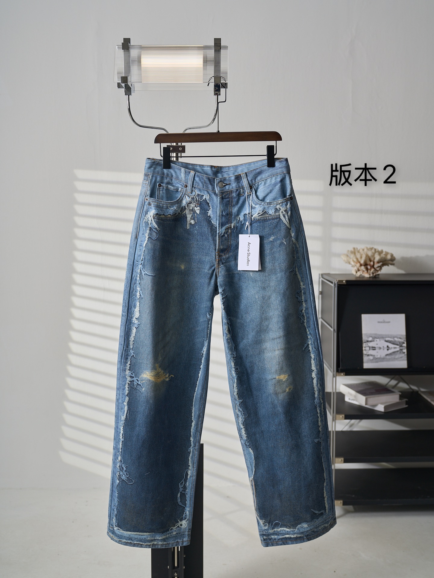 Acne Studios 错视3D打印毛须破坏阔腿牛仔裤