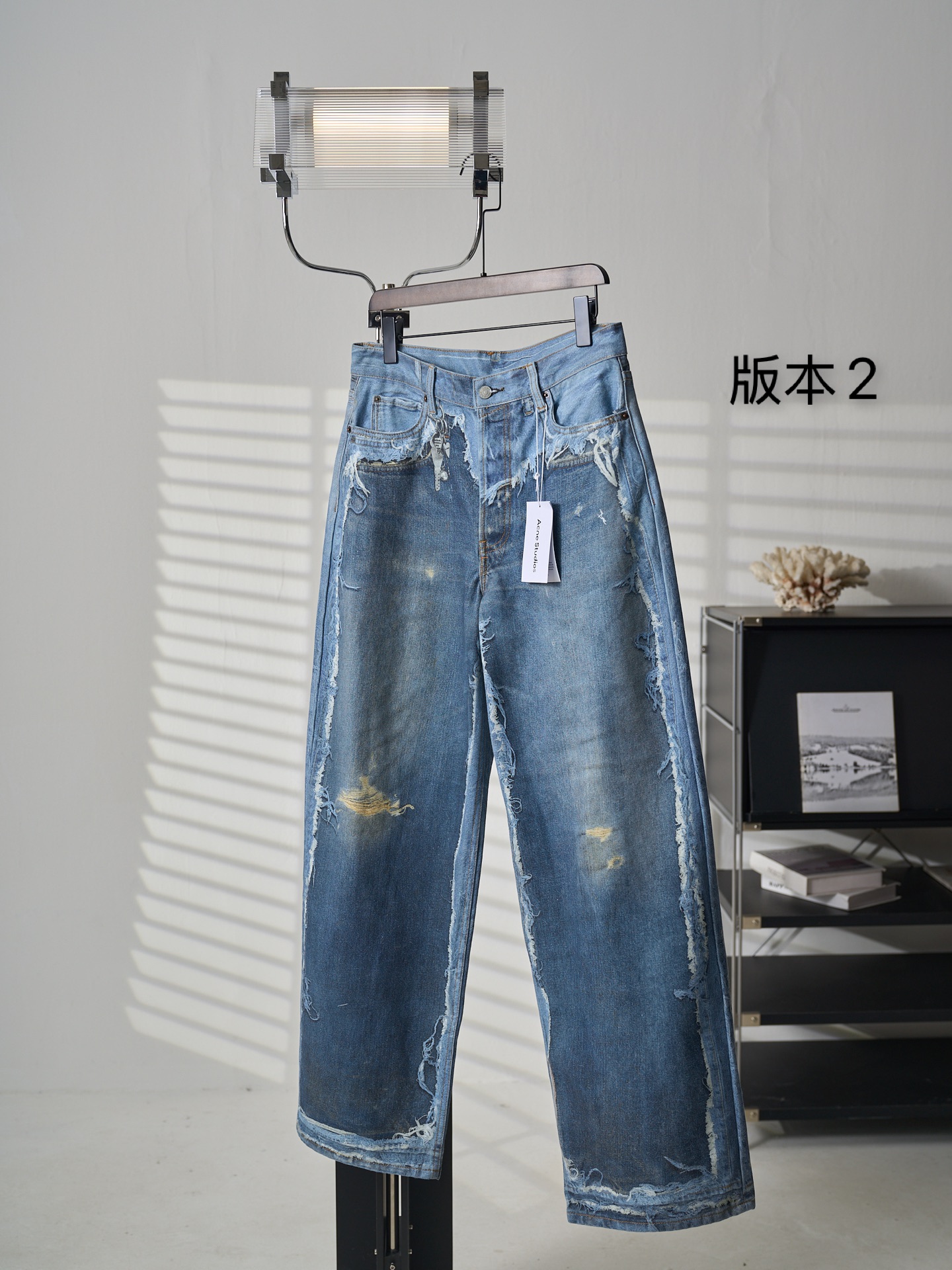 Acne Studios 错视3D打印毛须破坏阔腿牛仔裤