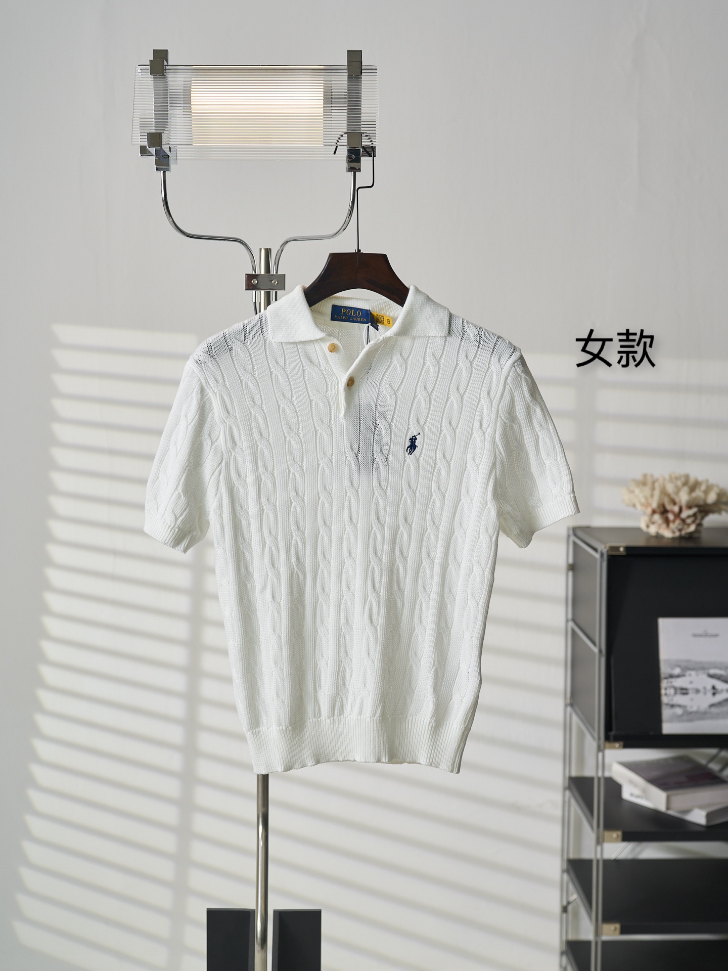 Ralph Lauren Lauren/拉夫劳伦 绞花编结Polo领短袖针织衫女款