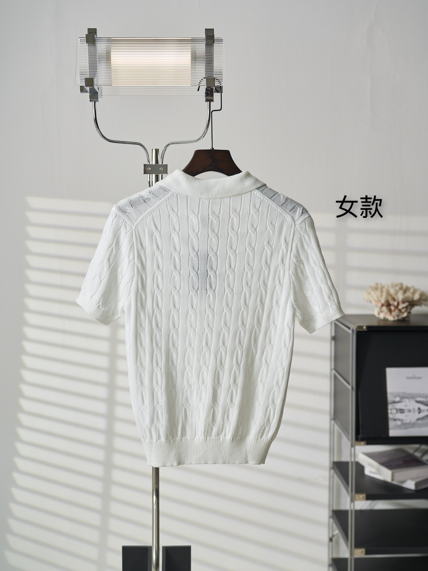 Ralph Lauren Lauren/拉夫劳伦 绞花编结Polo领短袖针织衫女款