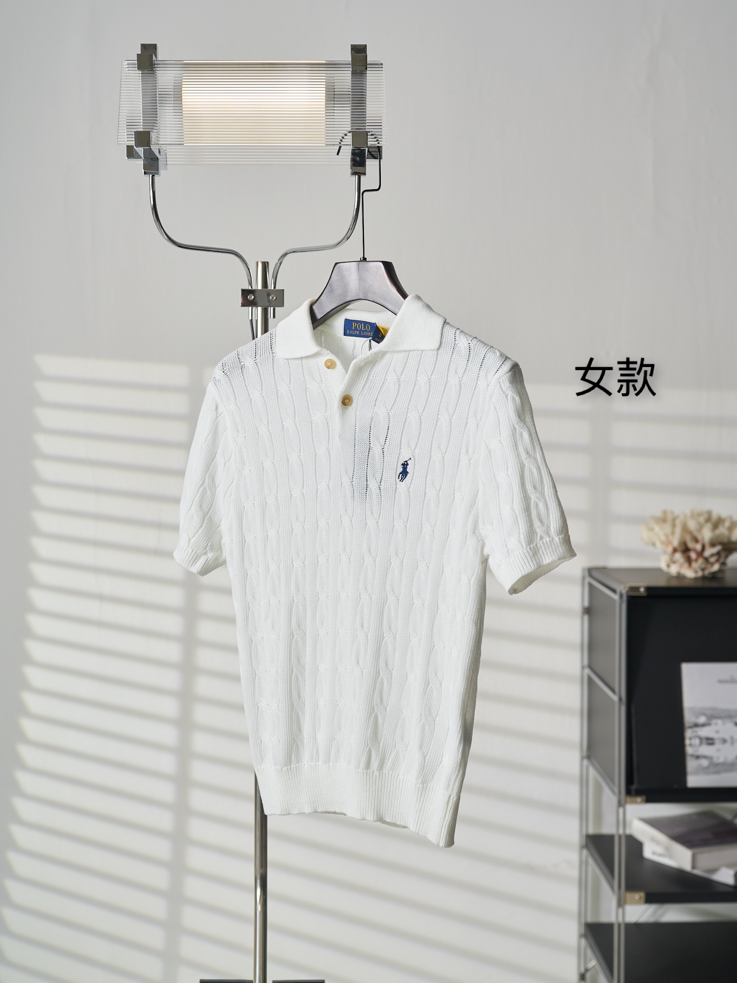 Ralph Lauren Lauren/拉夫劳伦 绞花编结Polo领短袖针织衫女款
