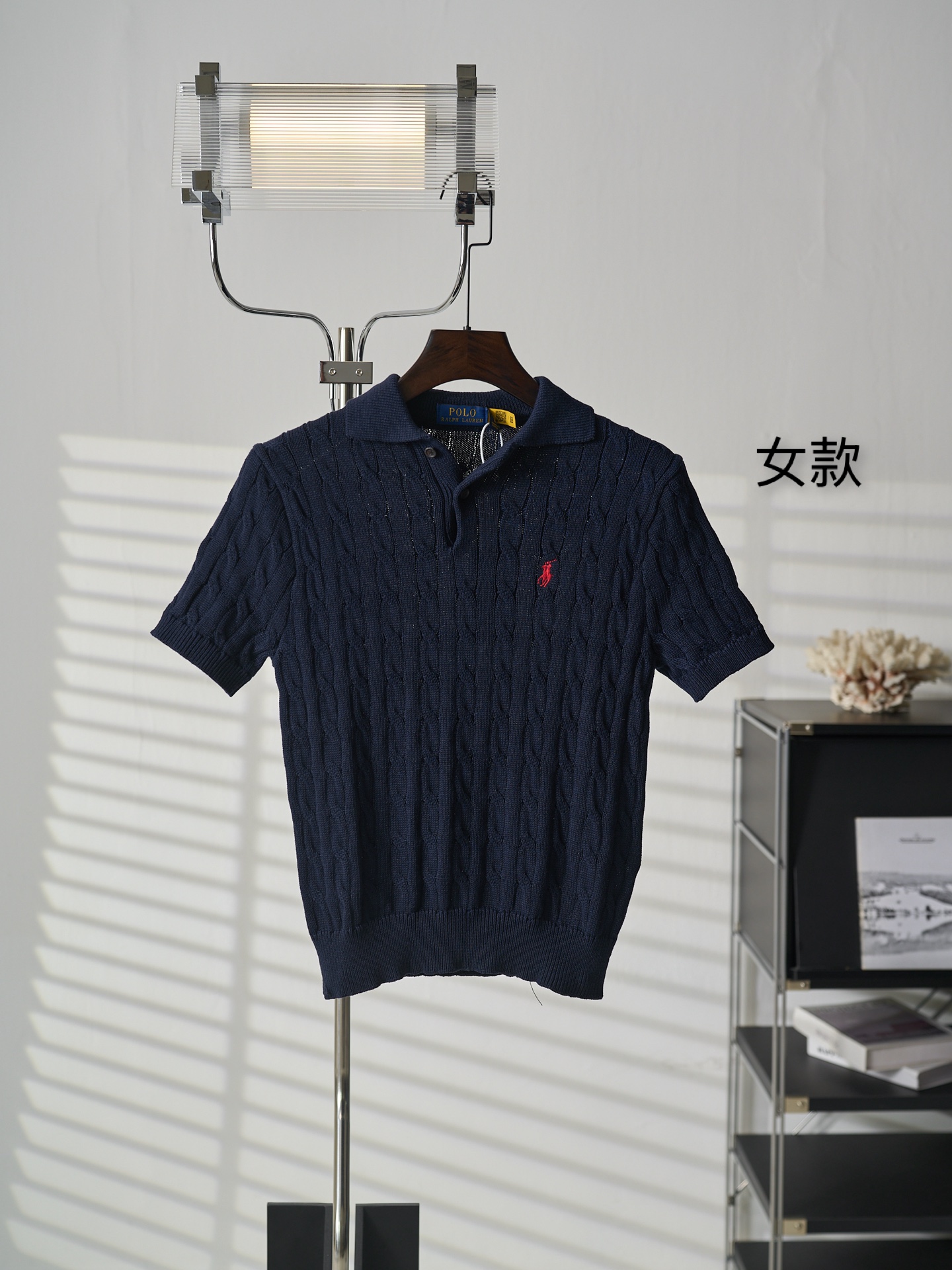 Ralph Lauren Lauren/拉夫劳伦 绞花编结Polo领短袖针织衫女款