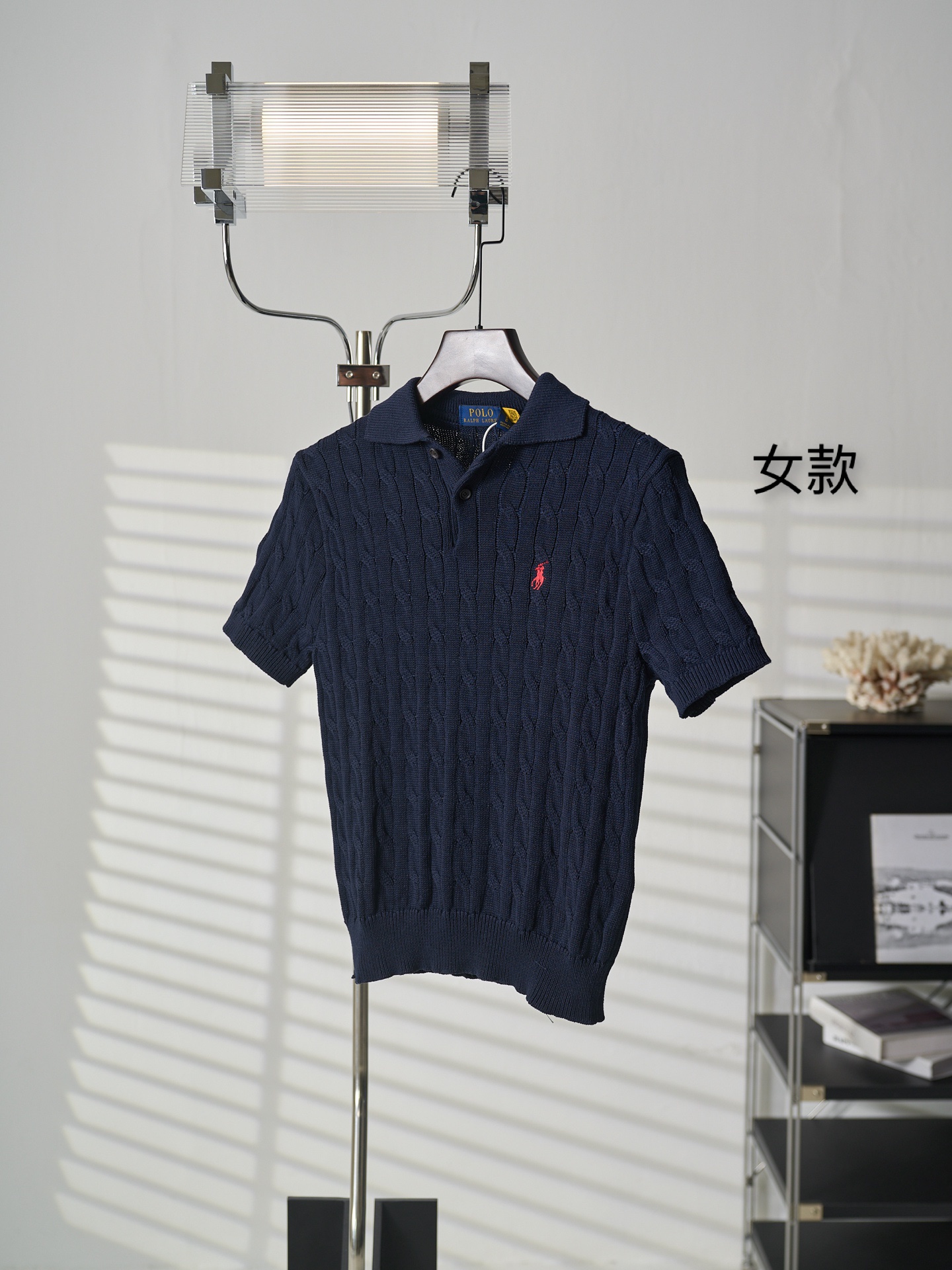 Ralph Lauren Lauren/拉夫劳伦 绞花编结Polo领短袖针织衫女款