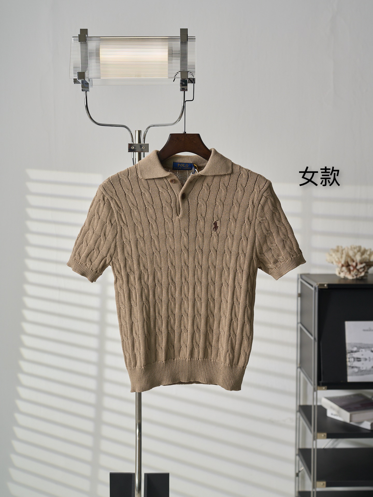 Ralph Lauren Lauren/拉夫劳伦 绞花编结Polo领短袖针织衫女款