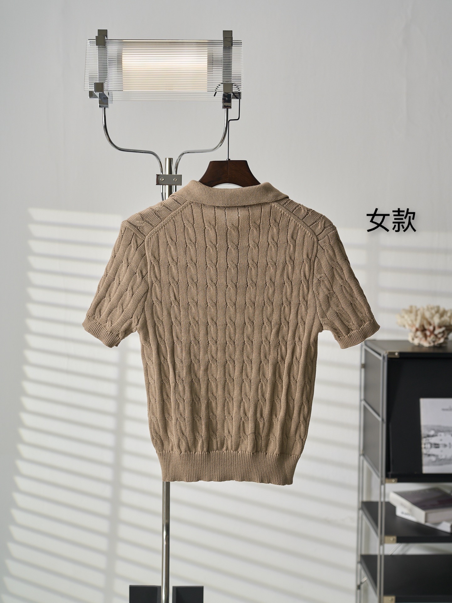Ralph Lauren Lauren/拉夫劳伦 绞花编结Polo领短袖针织衫女款