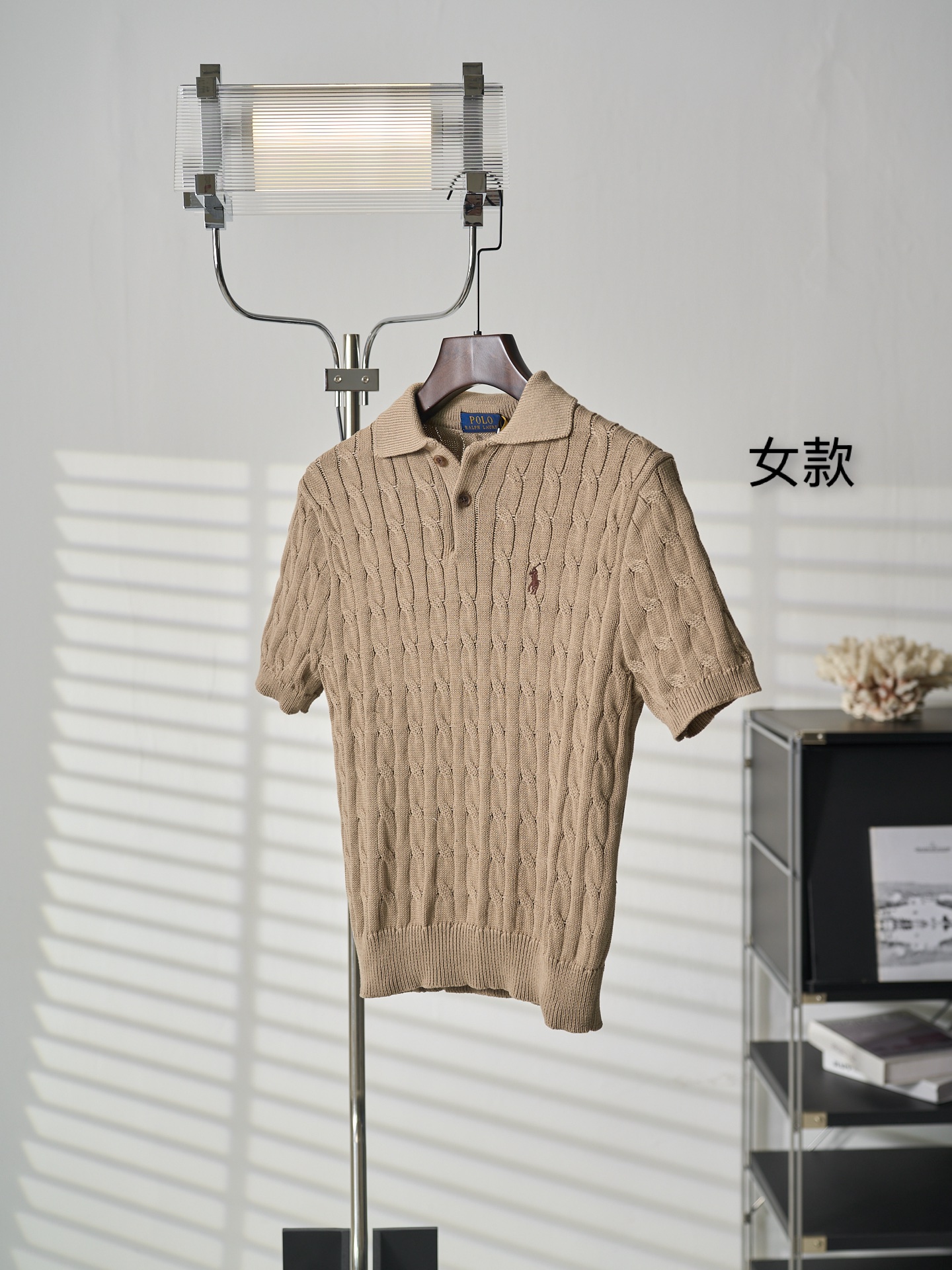 Ralph Lauren Lauren/拉夫劳伦 绞花编结Polo领短袖针织衫女款