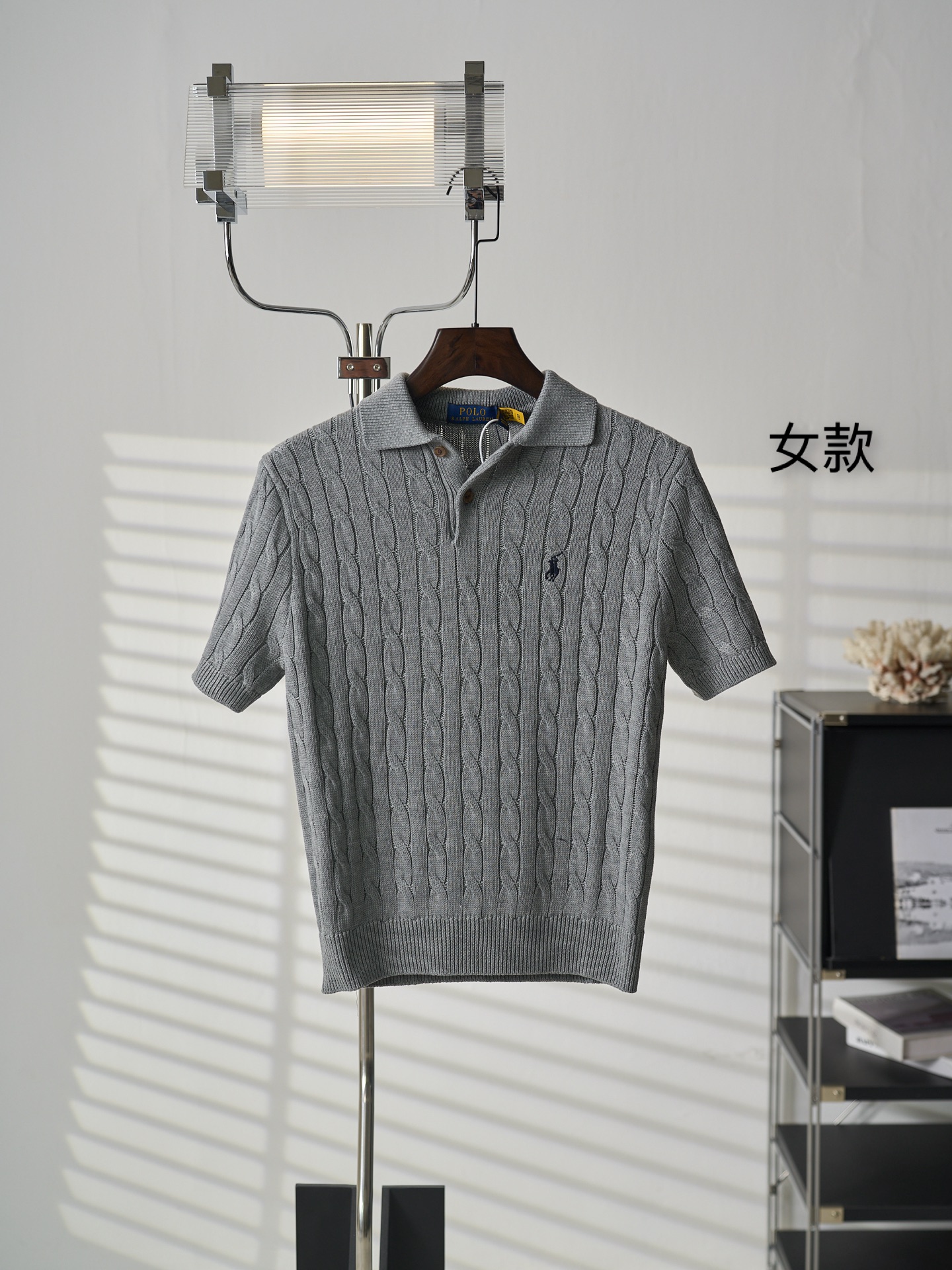 Ralph Lauren Lauren/拉夫劳伦 绞花编结Polo领短袖针织衫女款