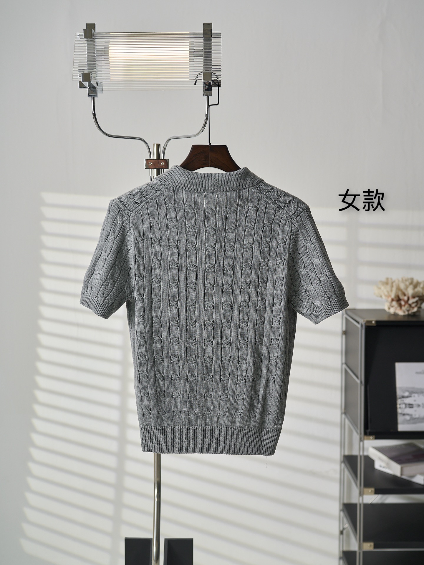 Ralph Lauren Lauren/拉夫劳伦 绞花编结Polo领短袖针织衫女款