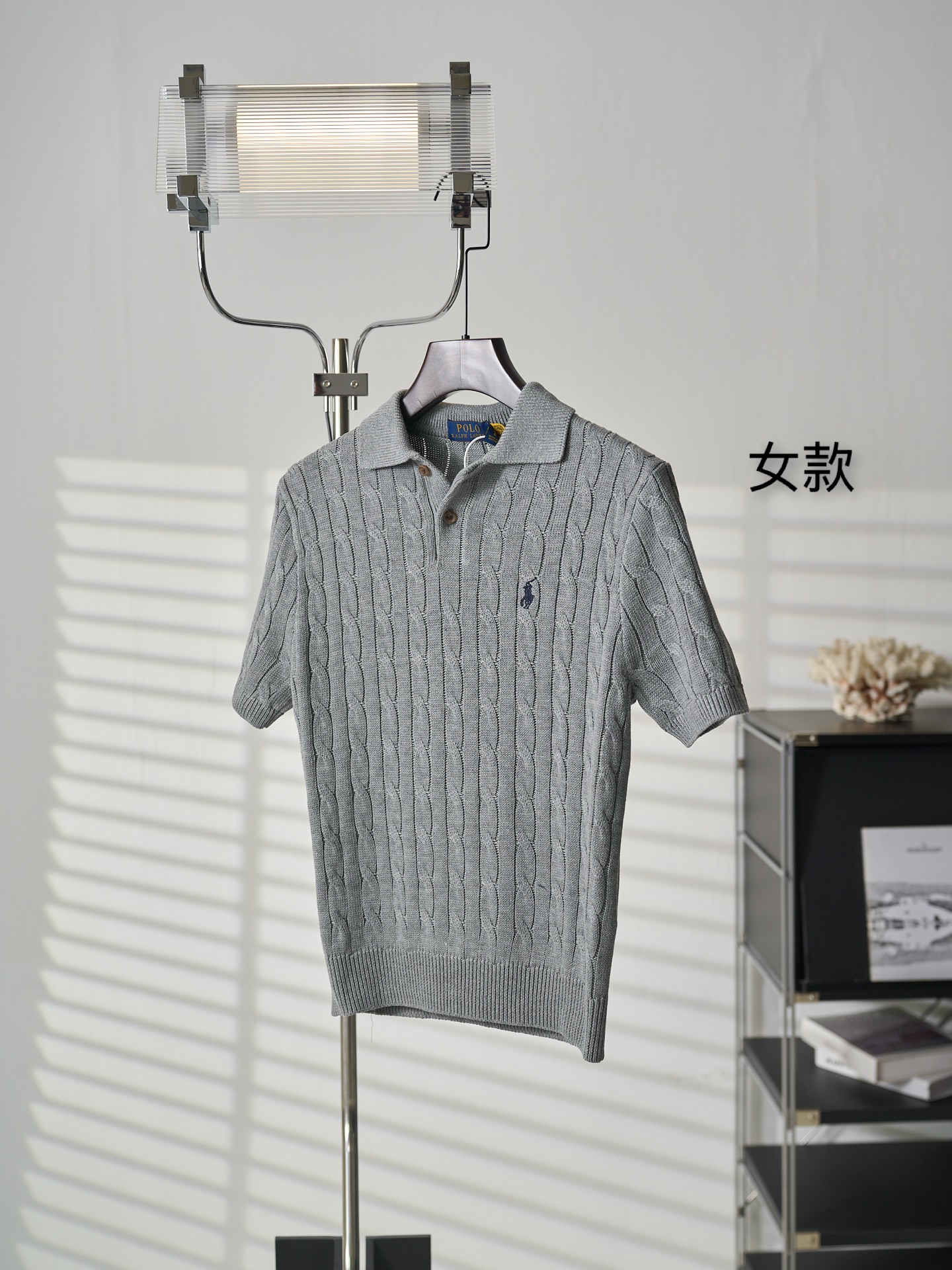 Ralph Lauren Lauren/拉夫劳伦 绞花编结Polo领短袖针织衫女款