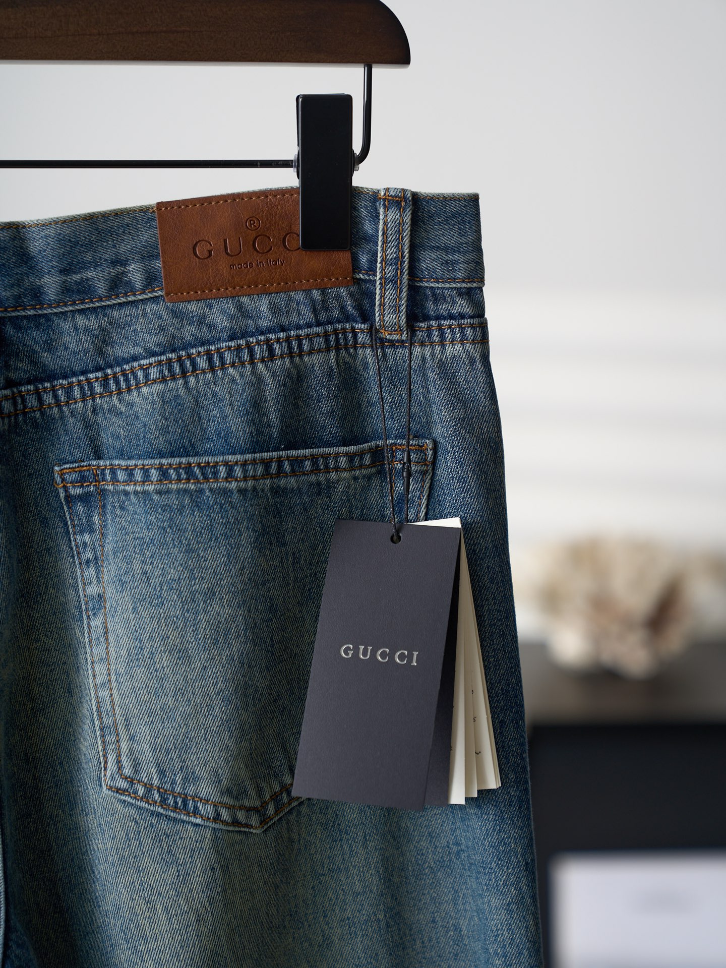 Gucci 金属马衔扣棉质水洗丹宁牛仔裤