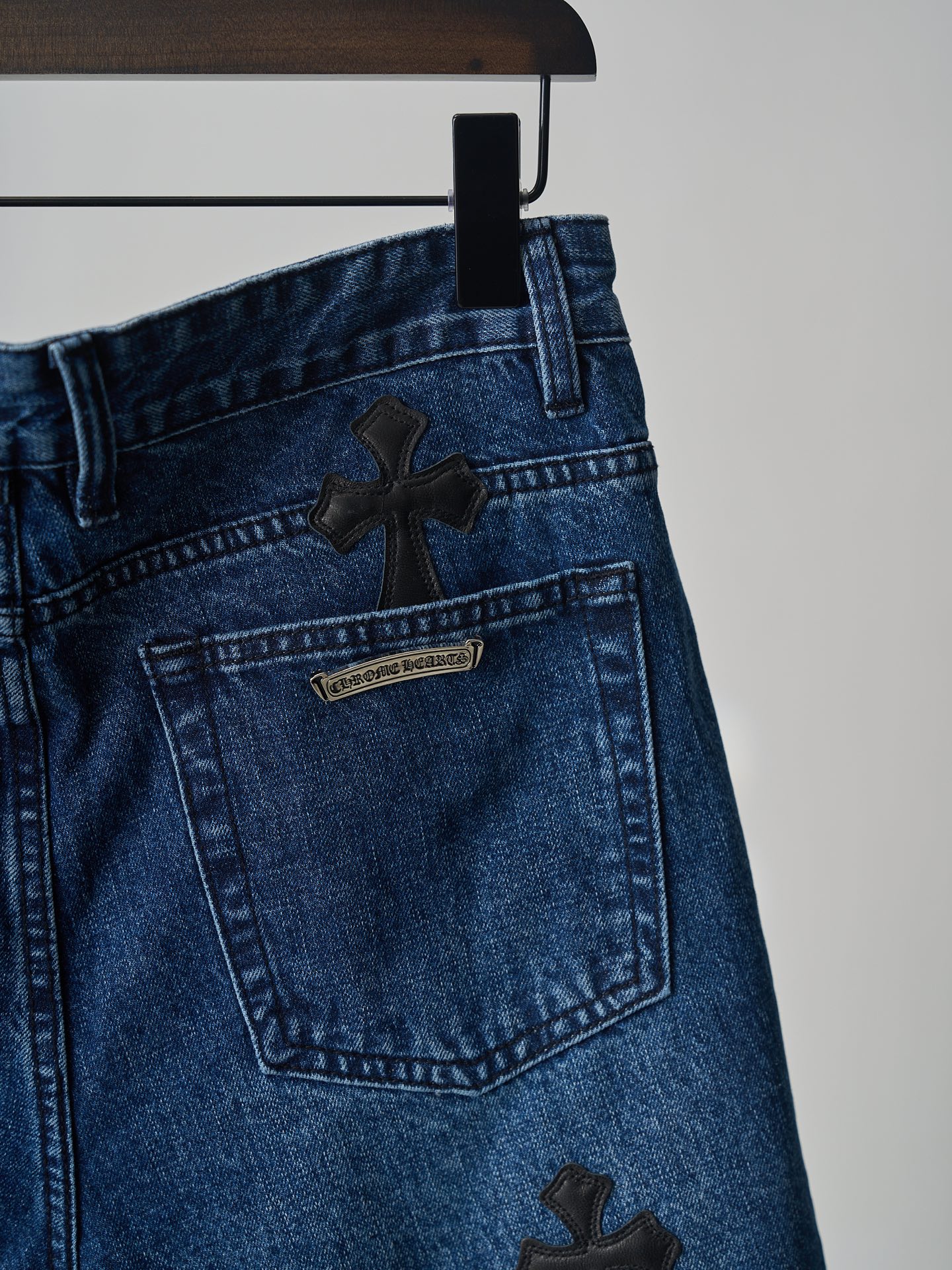 Chrome Hearts Hearts/克罗心 十字皮质徽标牛仔短裤