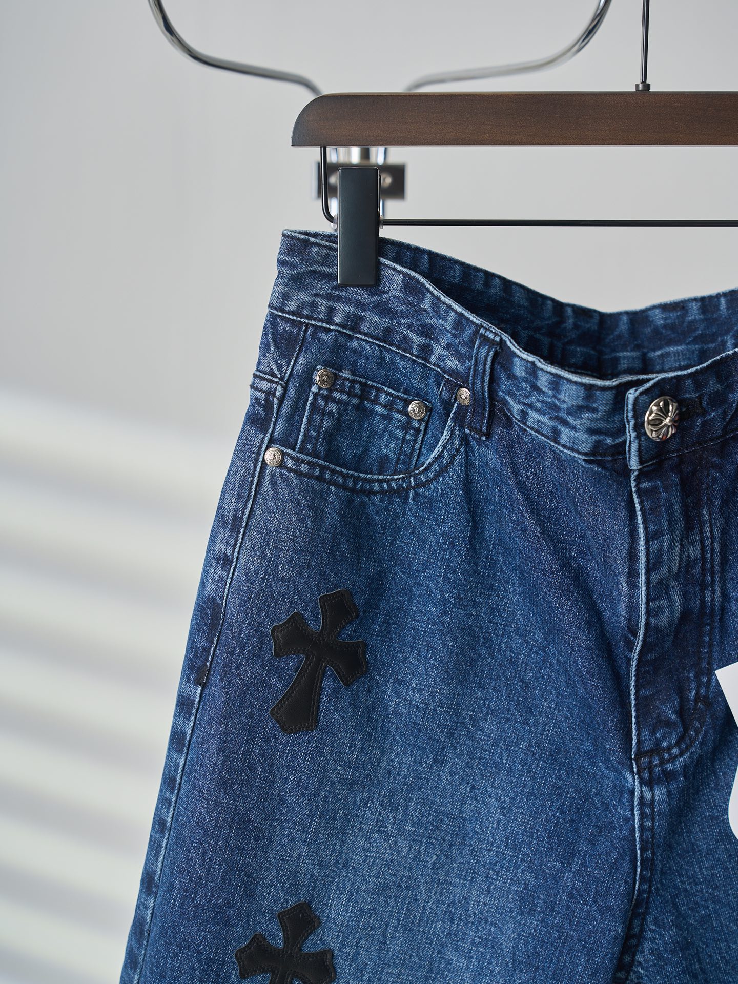 Chrome Hearts Hearts/克罗心 十字皮质徽标牛仔短裤