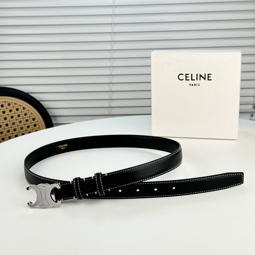 -Celine新品立体浮标针扣女士腰带意大利进口小牛皮搭铜扣宽度2.5