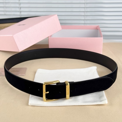 Miu Miu Suede Leather Belt with Laser-Engraved Logo on Buckle
