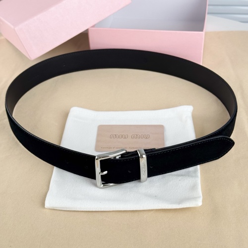 Miu Miu Suede Leather Belt with Metal Buckle and Laser-Engraved Logo, 3.4cm 1 Miu Miu Suede Leather Belt with Metal Buckle and Laser-Engraved Logo, 3.4cm