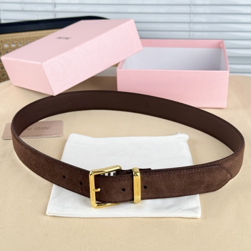 Miu Miu Suede Leather Belt with Logo-Engraved Loop, 3.4cm Width