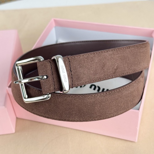 Miu Miu Suede Leather Belt with Laser-Engraved Logo - Elegant & Minimalist 1 Miu Miu Suede Leather Belt with Laser-Engraved Logo - Elegant & Minimalist