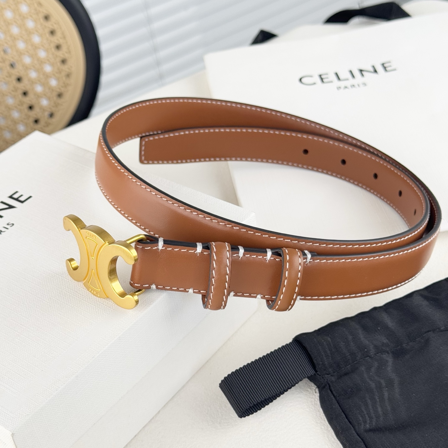 -Celin e新品立体浮标针扣女士腰带 意大利进口小牛皮 搭铜扣 宽度2.5