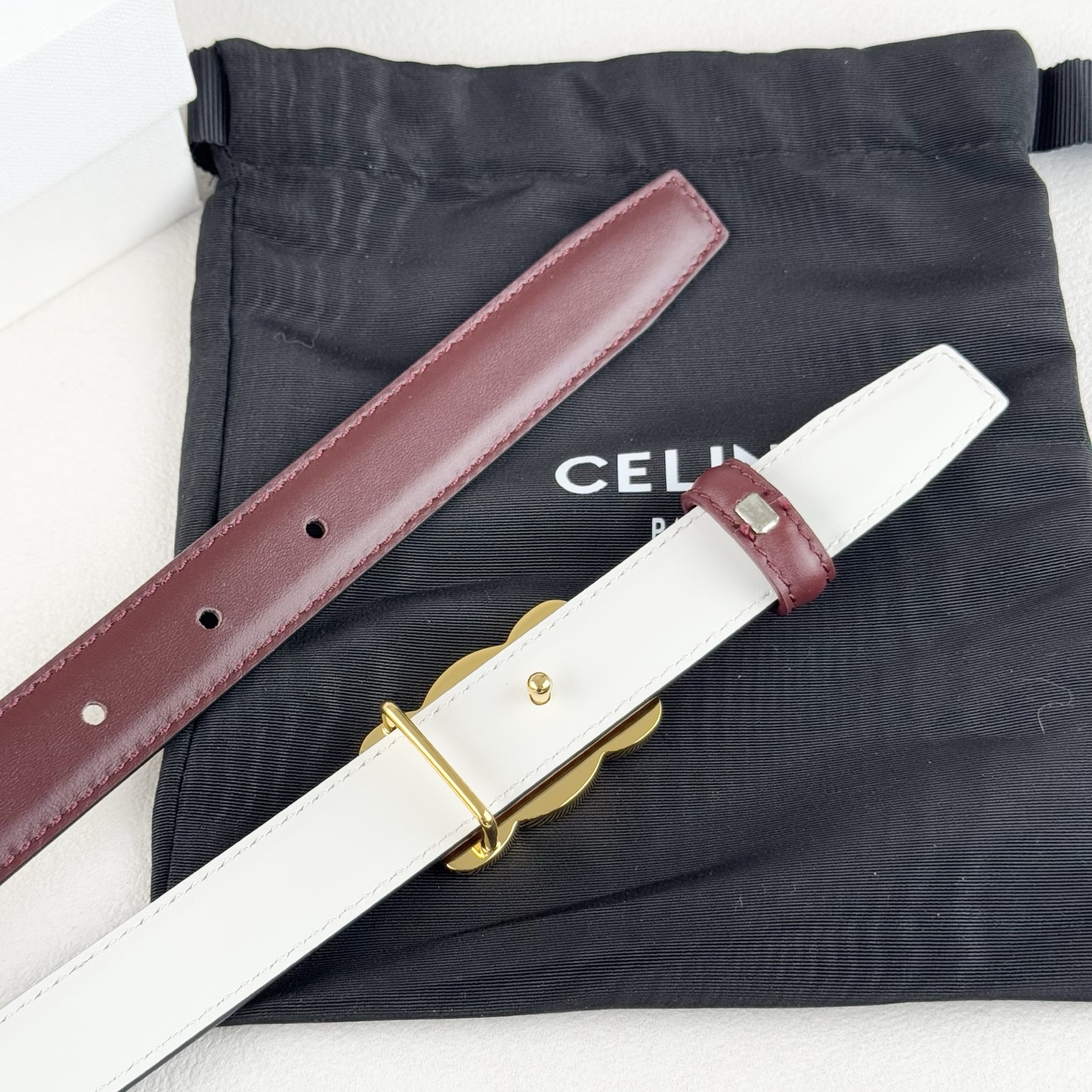 -Celin e新品立体浮标扣女士腰带 意大利进口小牛皮 搭铜扣 宽度2.5双面佩