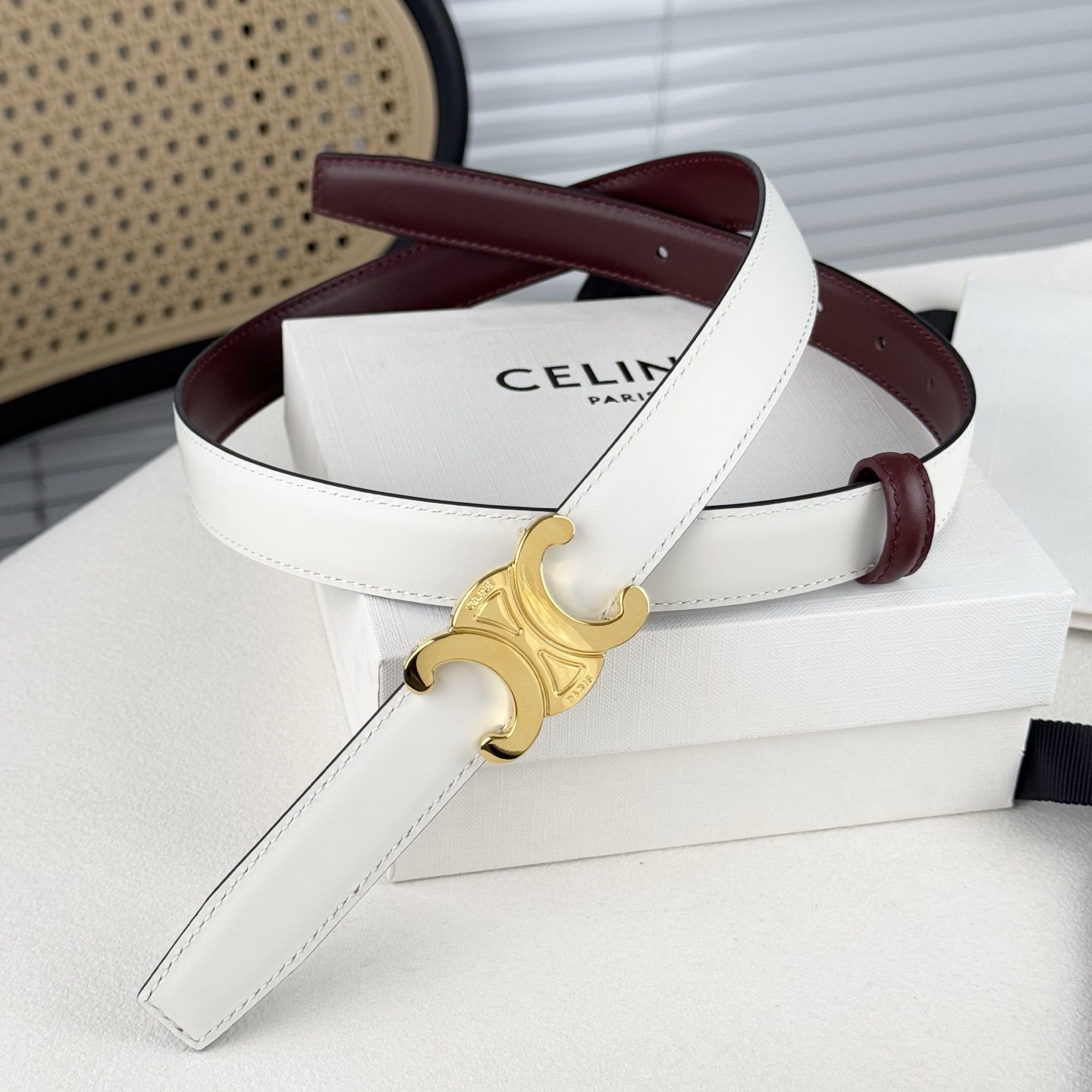 -Celin e新品立体浮标扣女士腰带 意大利进口小牛皮 搭铜扣 宽度2.5双面佩