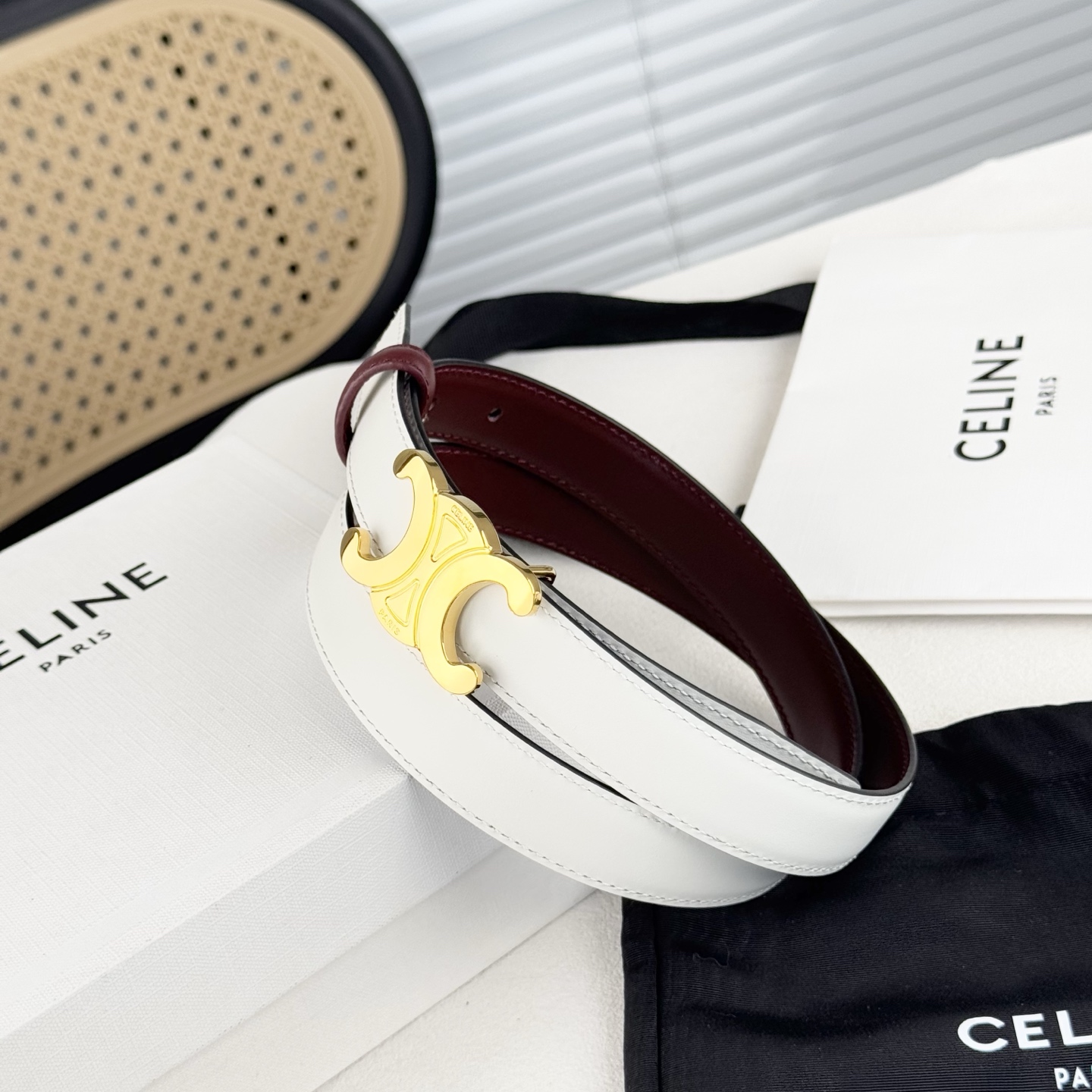 -Celin e新品立体浮标扣女士腰带 意大利进口小牛皮 搭铜扣 宽度2.5双面佩